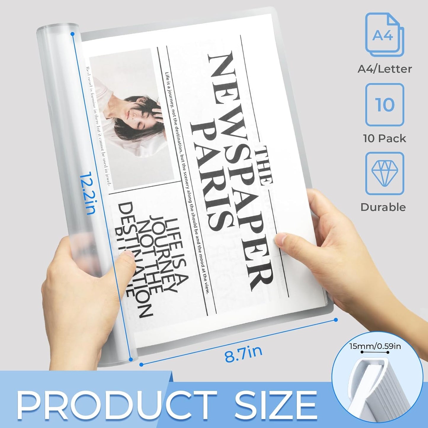 M&G 10 Pack Report Covers with Sliding Bar, 15mm Clear Report Covers for A4 and Letter Size Paper, 8.7 x 12.2 inch,110 Sheet Presentation Folders