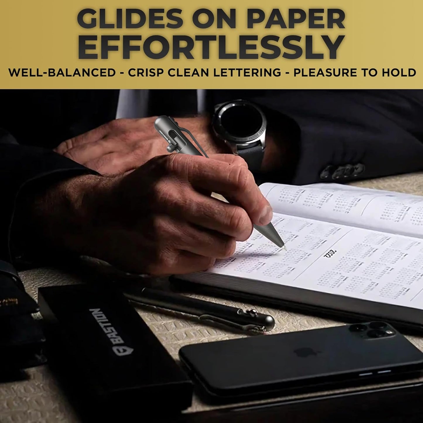 BASTION® Luxury Bolt Action Pen, Durable Professional Ballpoint Pen with Fine Tip, EDC Pen Ink Refillable Pen - Titanium Gray