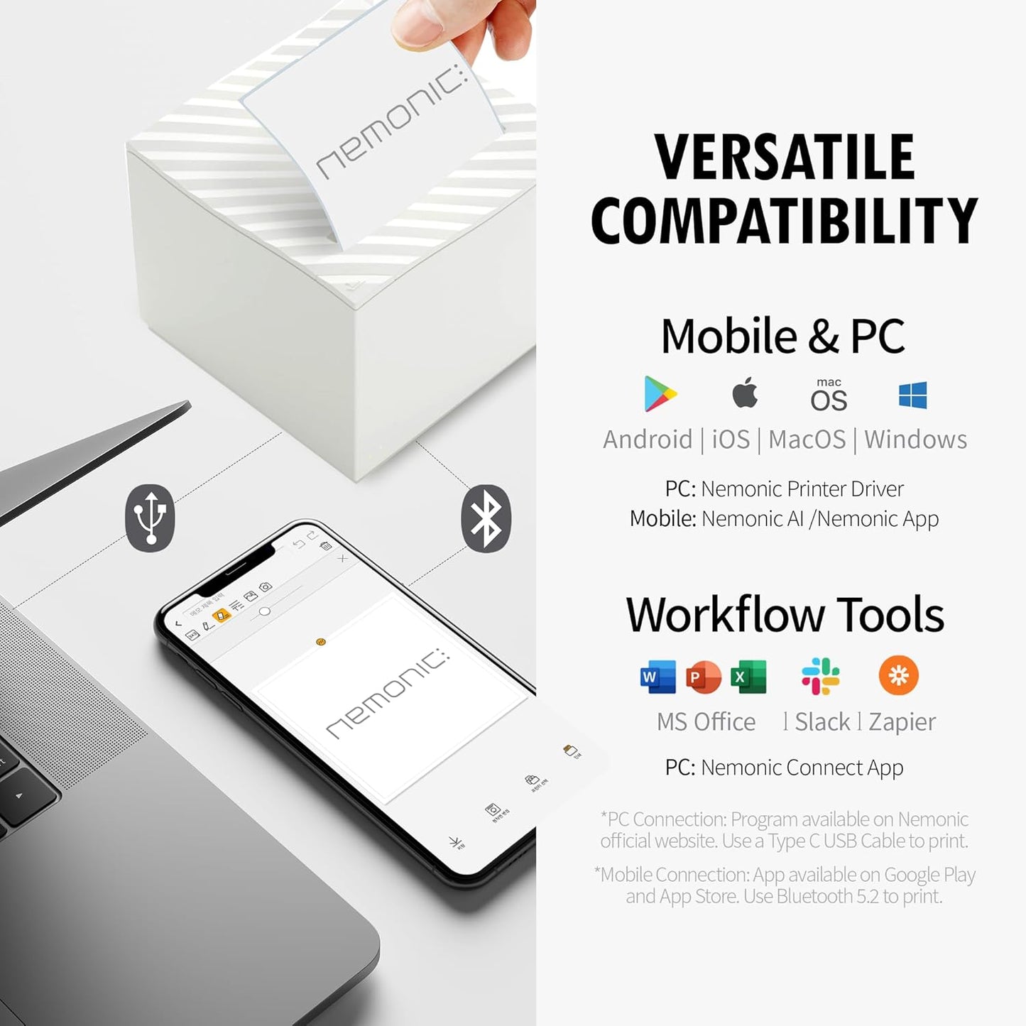 Nemonic AI | Label Printer | Sticky Note | Compatible with CHATGPT | Inkless Bluetooth Thermal Label Printer for Small Business | Portable Wireless