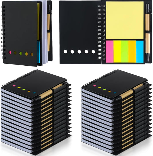Qilery 30 Pack Lined Spiral Notebook Small Notepad and Pen Set Steno Pads Lined Notepad Black Pocket Notebook for Business Office School Supplies