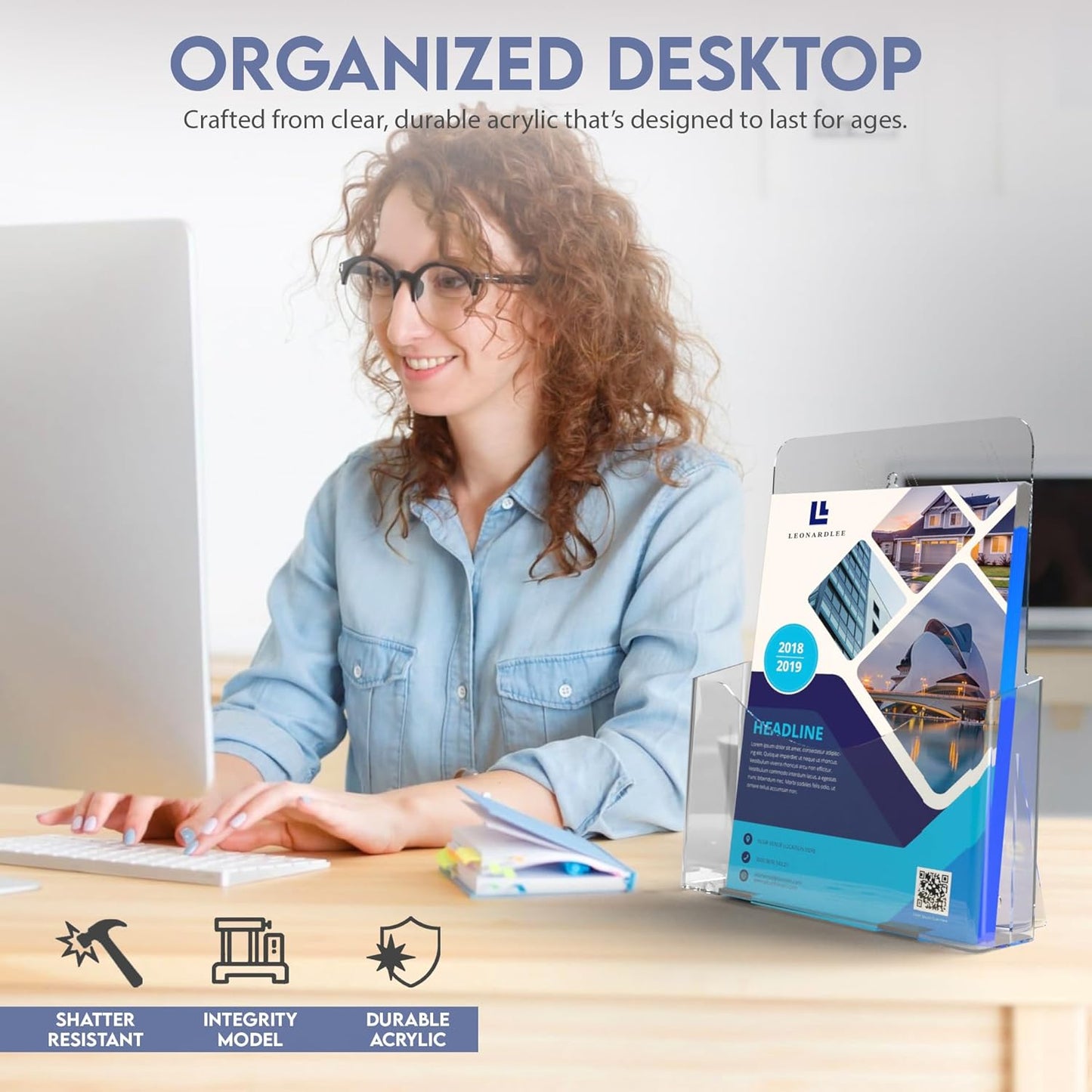 Brochure Holder 8.5 x 11 inch, Acrylic Plastic Literature Holders Clear Flyer Holder Rack Card Holder, Magazine, Pamphlet, Booklet Display Stand Trifold Holder, Desk or Wall Mount Pack of 2