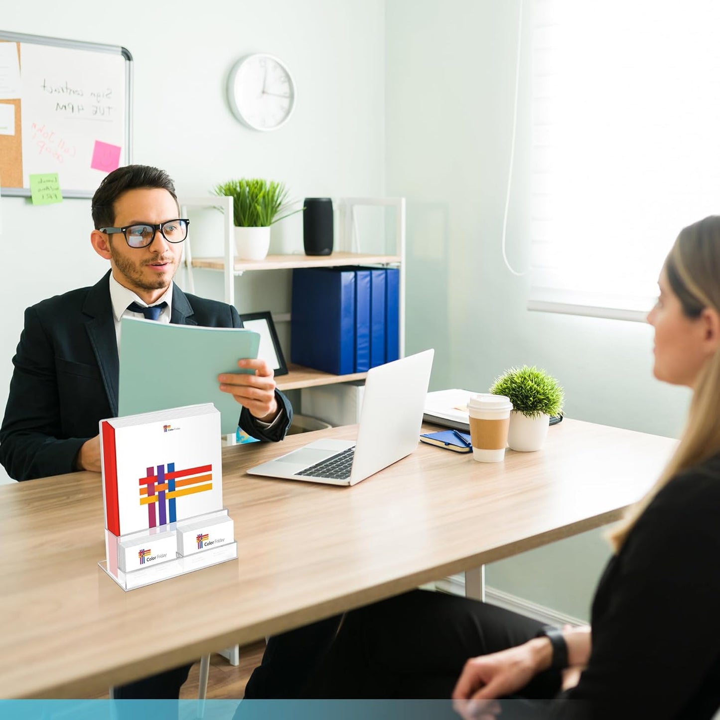 6 Pack Acrylic Brochure Holder 8.5x11 , Clear Brochure Display Stand with Acrylic And Business Card Holder, Plastic Flyer Display Stand for Magazine, Pamphlet, Booklets, Menu, Journals