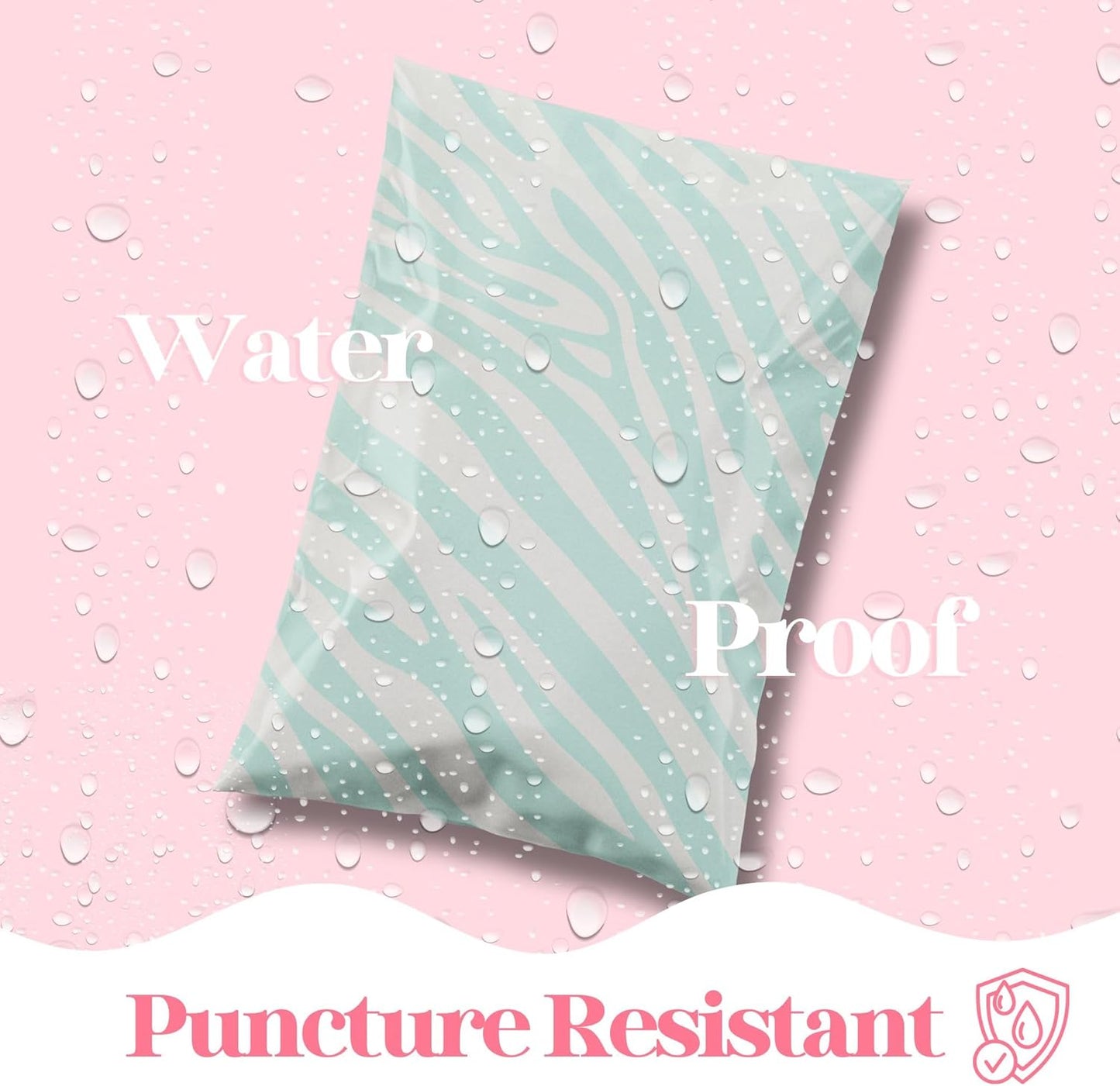 14.5x19 Designer Poly Mailer 100 Pack Heavy Duty Waterproof Self Seal Shipping Bags for Small Business Large Mailing Envelopes Bulk Tear Resistant Cute Packaging Mint Zebra