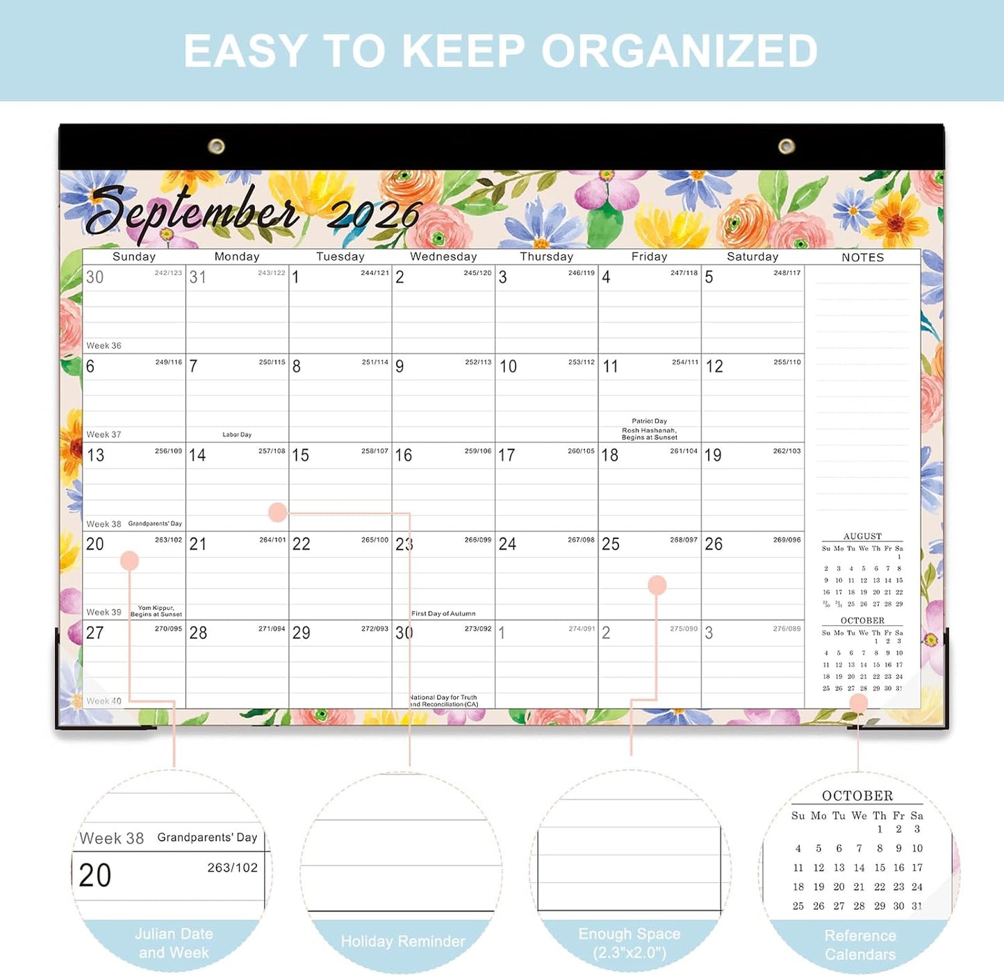 Lbylyhxc Desk Calendar 2026-2027, 18-Month School Year Calendar 2026-2027, January 2026 to June 2027, Large Desktop Calendar Monthly for Teacher with Corner Protectors 17" X 12" (Watercolor Flowers Desk Calendar, 17x12 inches)