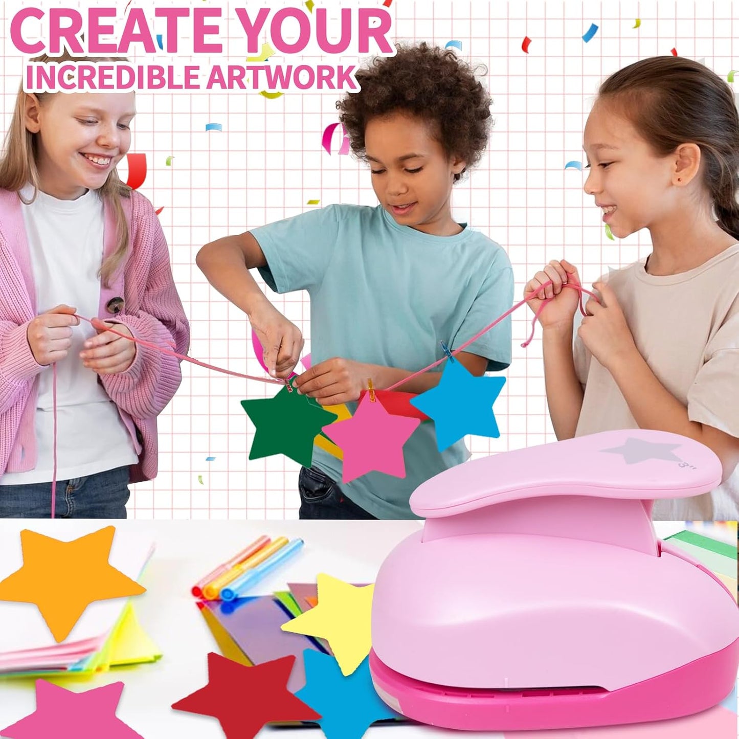 3 Inch Star Punch, Craft Hole Paper Punches, DIY Handmade Paper Puncher for Cardstock, Gift Wrapping, Greeting Cards and Scrapbook, Star Shape Lever Action Craft Punch