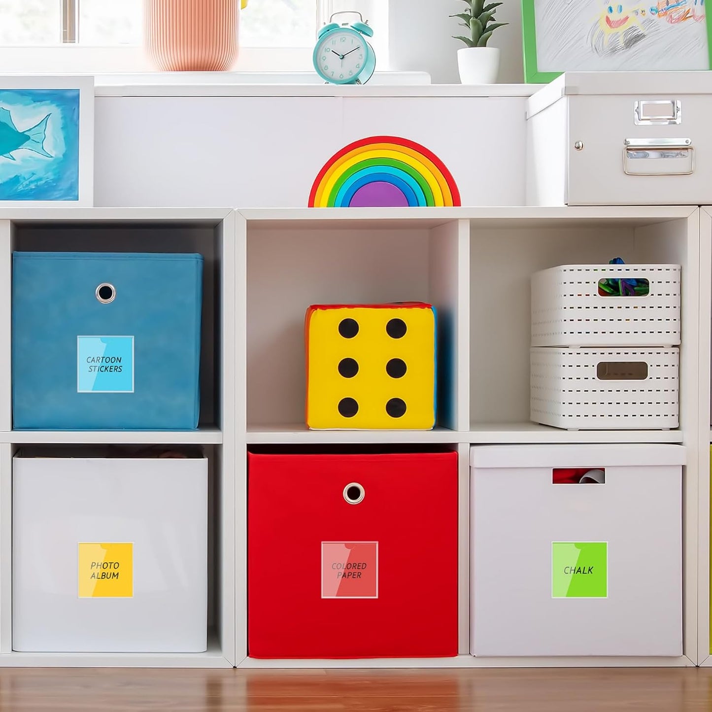 Outus 100 Pcs Clear Self Adhesive Pockets - Bin Labels for Storage Bins, Pocket Label Sleeves, Plastic Index Card Holder with Top Open for Organizing Bins Box Drawer(4 x 4 Inch)