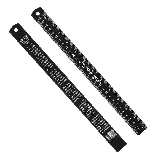 PATIKIL 30cm/12 Metal Ruler, 2 Pack Aluminum Alloy Rulers with Centimeters, Millimeters, Inches and Conversion Table Straight Edge Ruler for Writing Machinist Drafting, Black