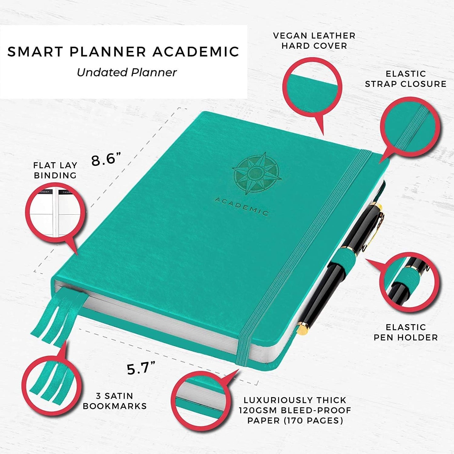 Smart Planner 2022 A5 Size 8.6 x 5.7 inches Undated Daily Planner for School - Student Planner for Maximizing Focus and Productivity (Light Green)