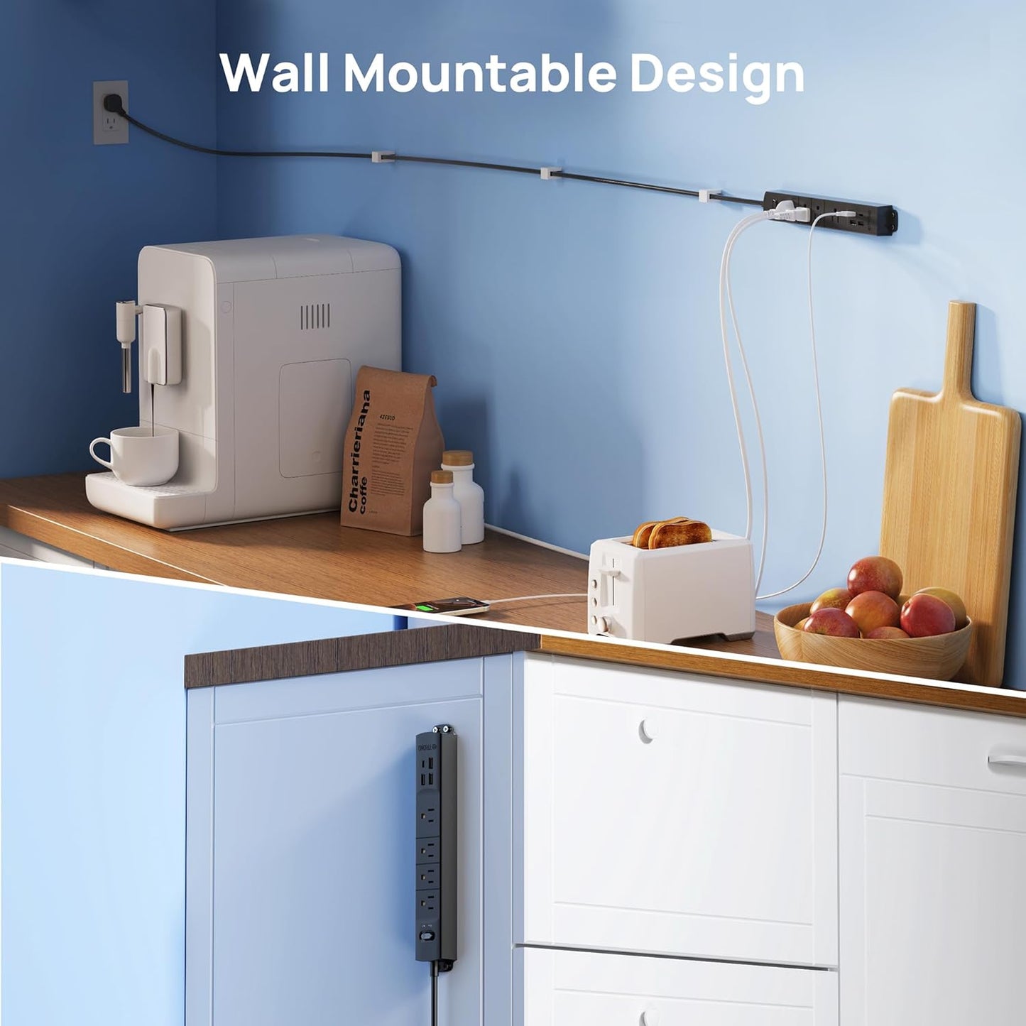 TROND Surge Protector Power Strip with USB, Ultra Thin Flat Plug 3ft Extension Cord 1625W, 3 USB A & 1 Type C, 4 AC Outlets 1440J Surge Protection, ETL Listed, Wall Mount for Home Office Dorm, Black