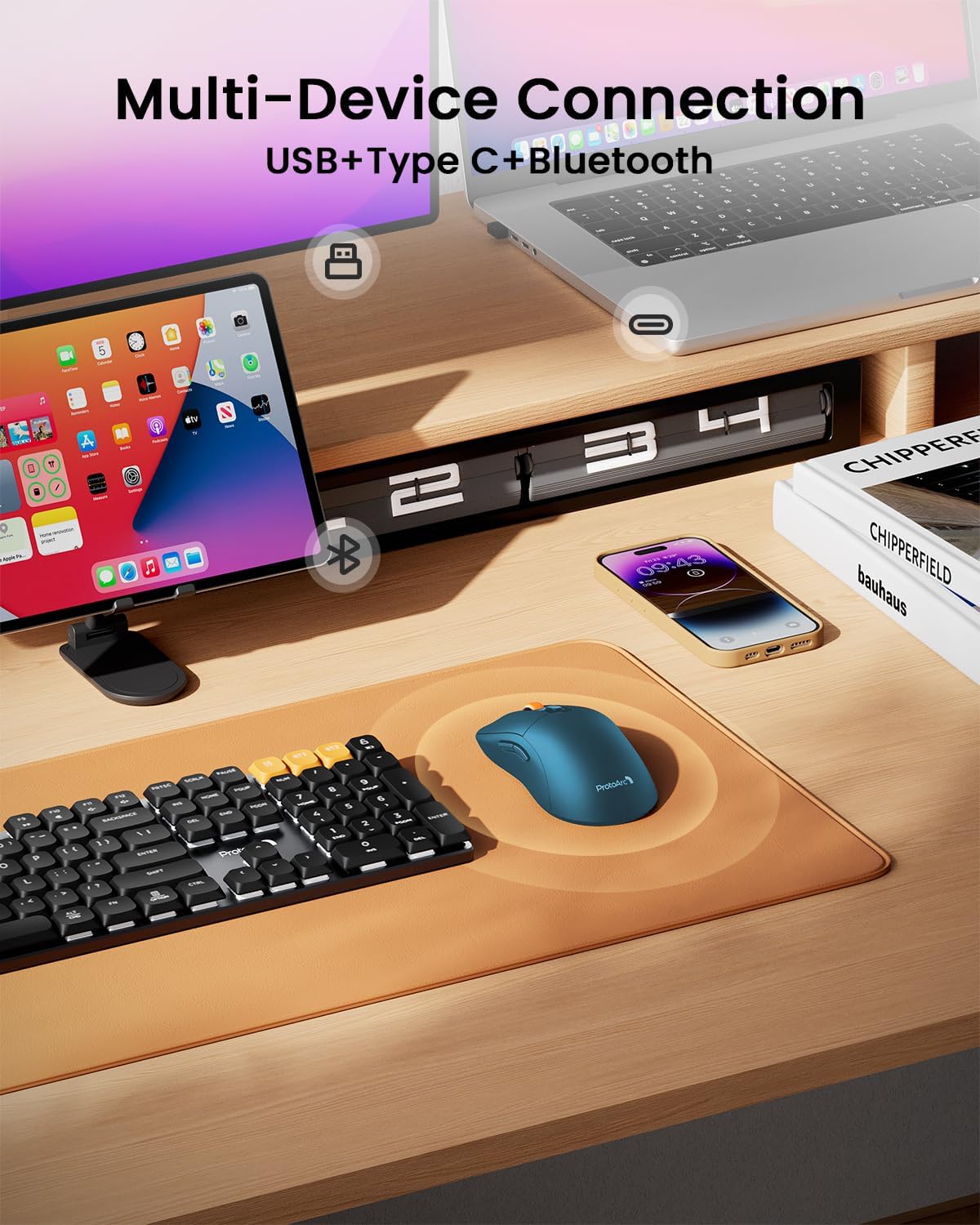 ProtoArc Bluetooth Wireless Mouse, USB C Mouse, EM15 Rechargeable Compact Portable Type C Wireless Mice for Laptop, Tablet, PC, Windows, Mac OS-Blue