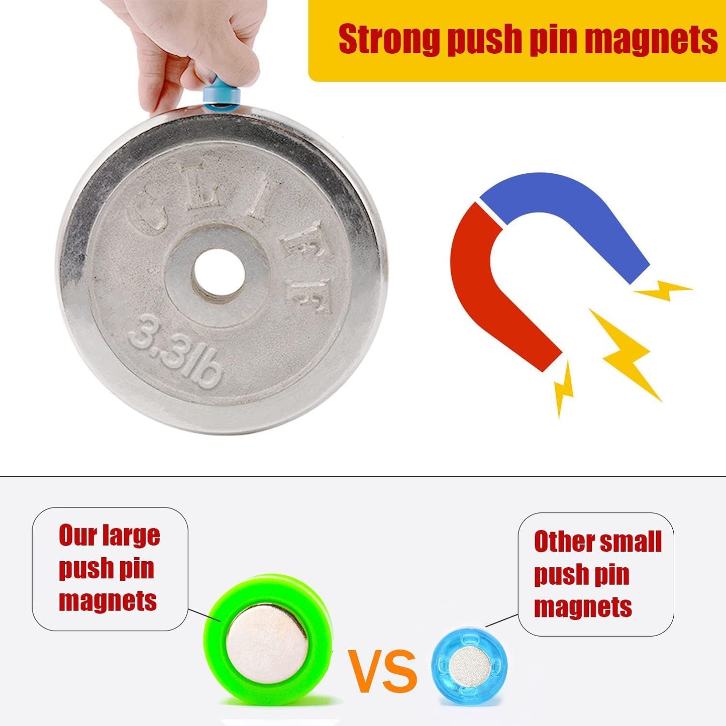 MIN CI Large Push Pin Strong Magnets for Whiteboard, 10 Colorful Decorative Neodymium Fridge Magnet, Small Cute Refrigerator Magnets, for Office Classroom Home Map Kitchen School Dry Erase Board