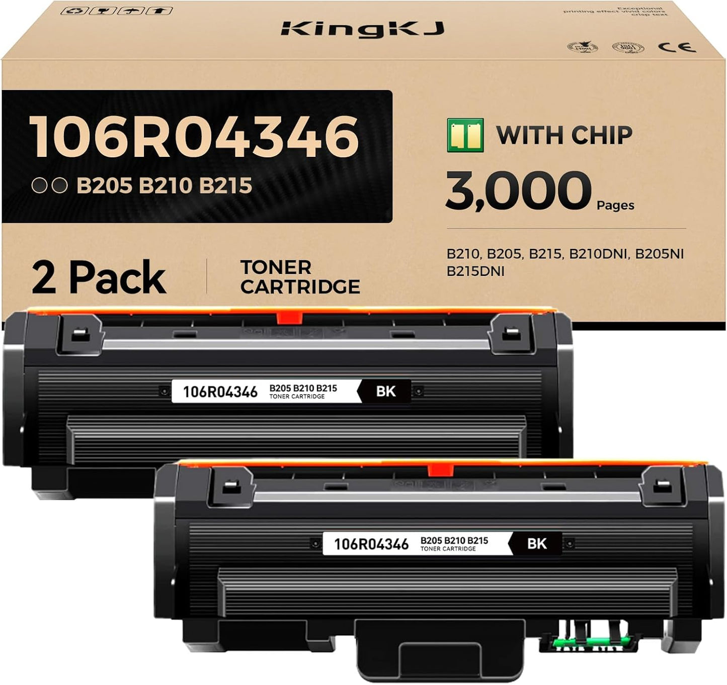 B205 B210 B215 High-Yield Toner Cartridge Black 2-Pack Replacement for Xerox 106R04346 106R04347 Toner Compatible with Xerox B210 B205 B215 B210DNI B205NI B215DNI Laser Printer Ink All-in-One Copier