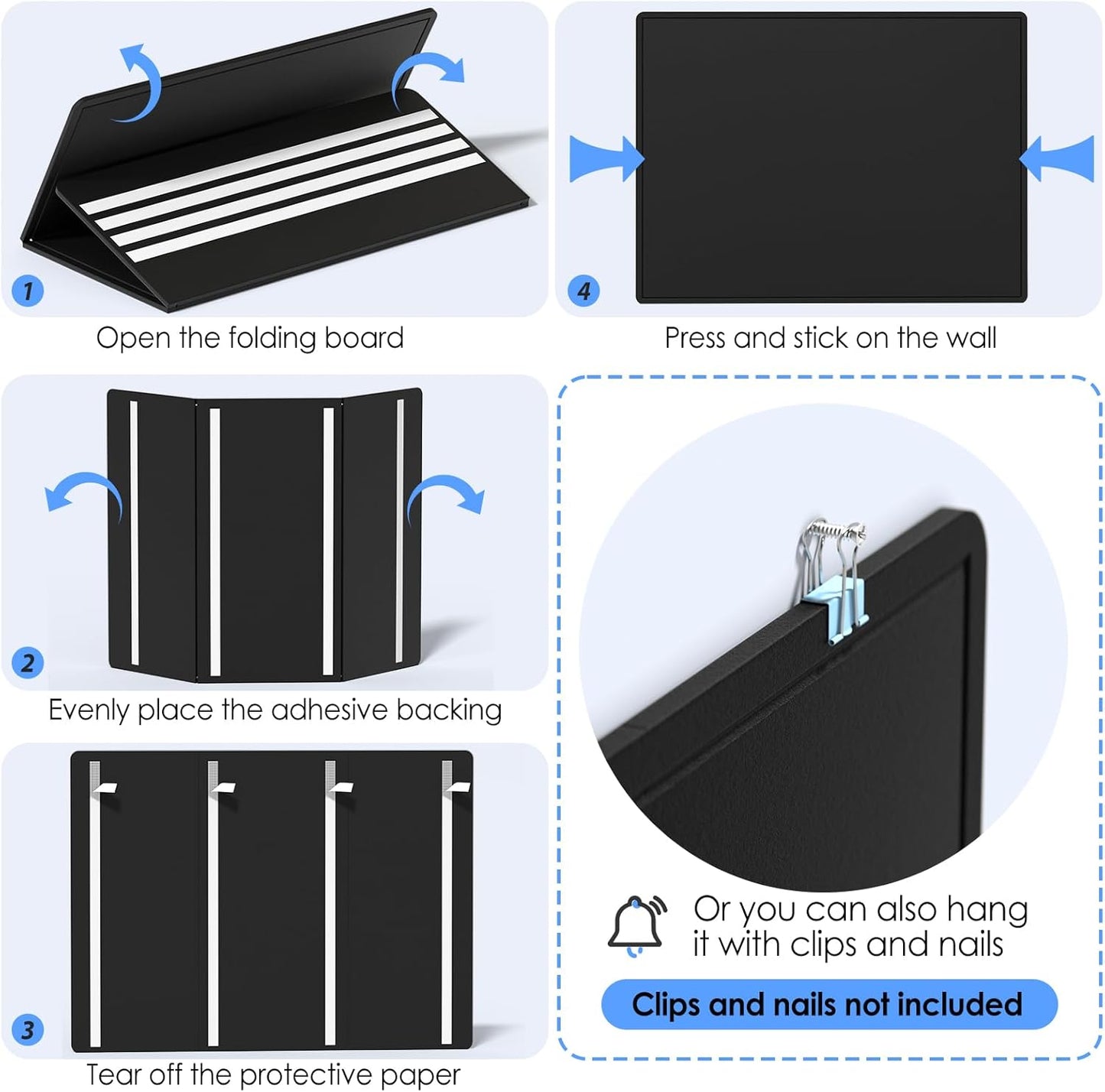 MaxGear Large Bulletin Board 48" x 36", Foldable Felt Board Vision Board Supplies, Cork Board for Office, Home, School, Small Pin Boards for Walls Decorative Display Board Black