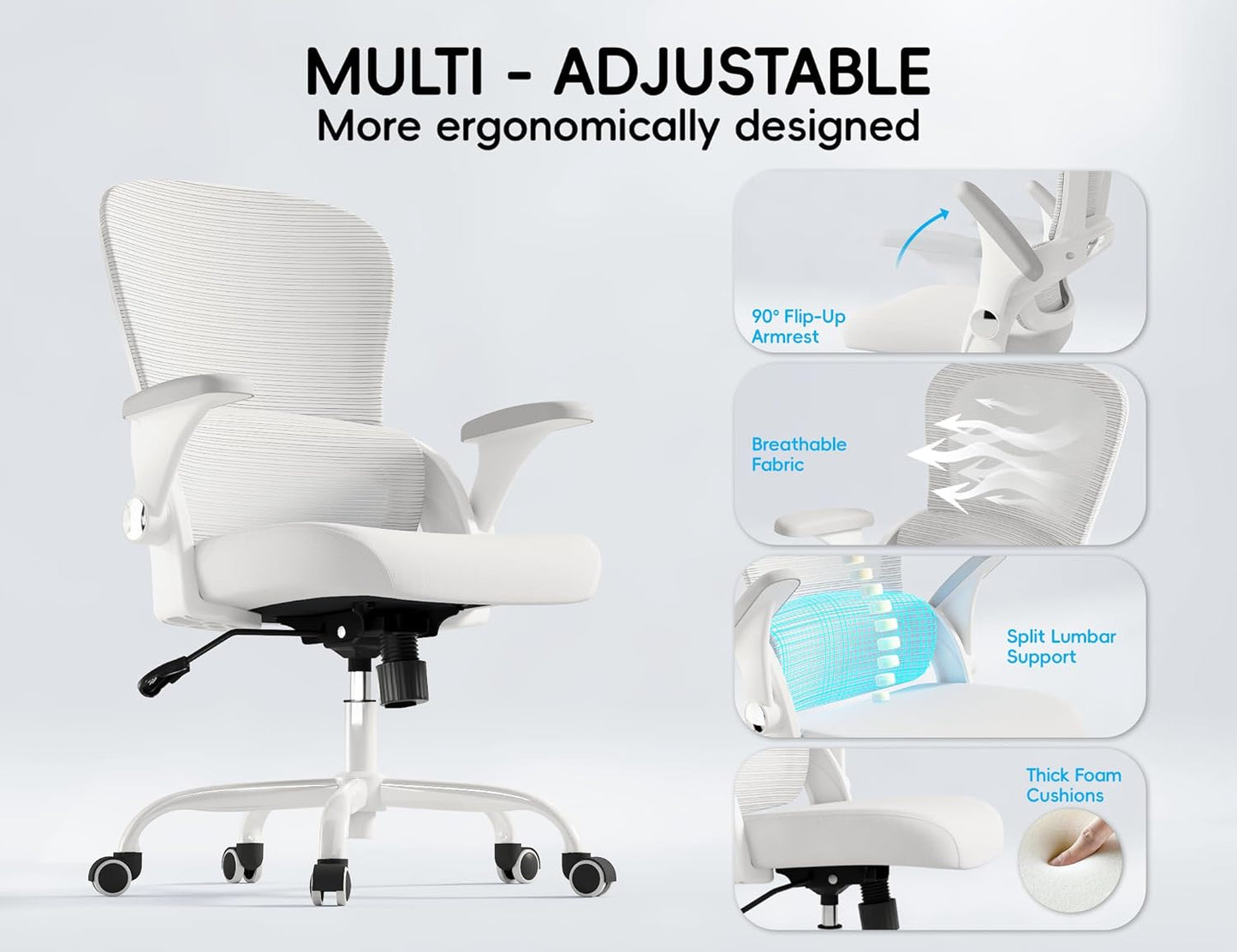 TRALT Office Chair - Ergonomic Office Chair with Back Support, Home Office Desk Chairs, Comfy Desk Chair, Computer Chair, 330lbs Wide Seat Big and Tall Office Chairs for Gamers(White)