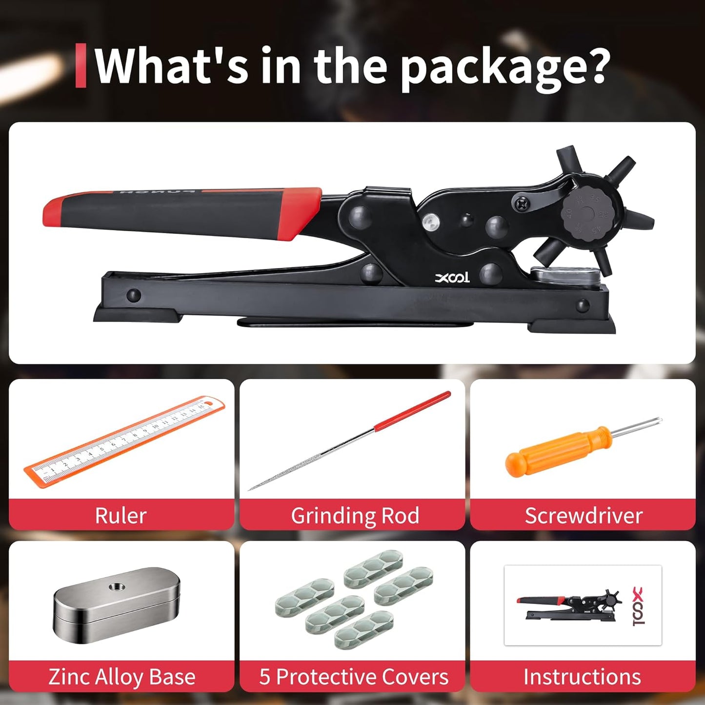 XOOL Oval & Round Holes Belt Hole Puncher for Leather, Precision Multi-Size Leather Hole Punch for Watch Bands, Straps, Collars, Saddles, Shoes, Fabric, DIY Home, Craft Projects