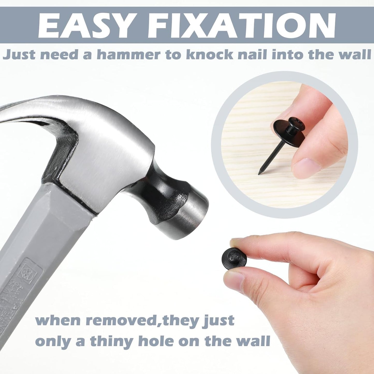 Zhengmy 40 Pcs Double Headed Picture Hangers Nails 4 Size Long Thumb Tacks Wall Nails for Hanging Pictures Decorative Push Pins Hooks for Drywall Photo Office Home Decor, 20/30/ 40/ 50lb(Mixed Colors)