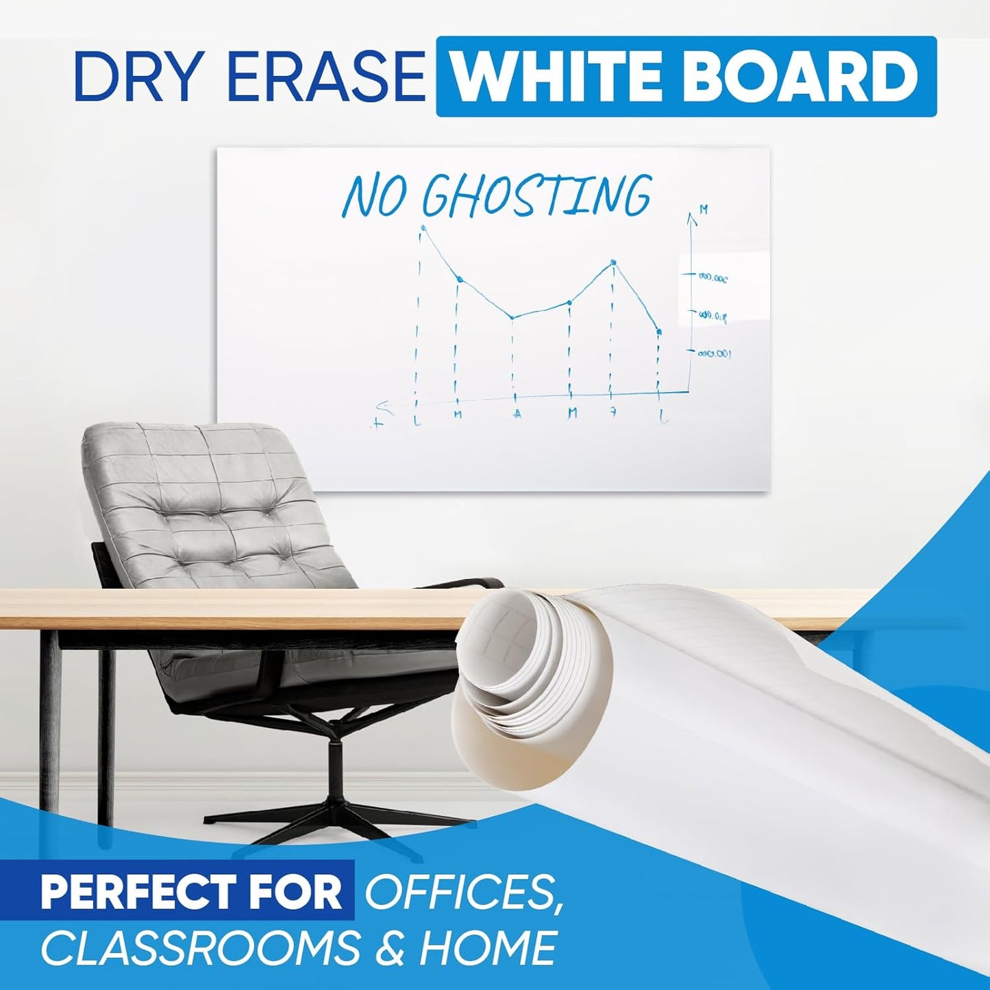 Whiteboard Sticker for Wall, 120" x 24" No Ghosting Peel and Stick Dry Erase White Board Roll, Stain-Proof Self-Adhesive Whiteboard Paper for Home, Office, Classroom