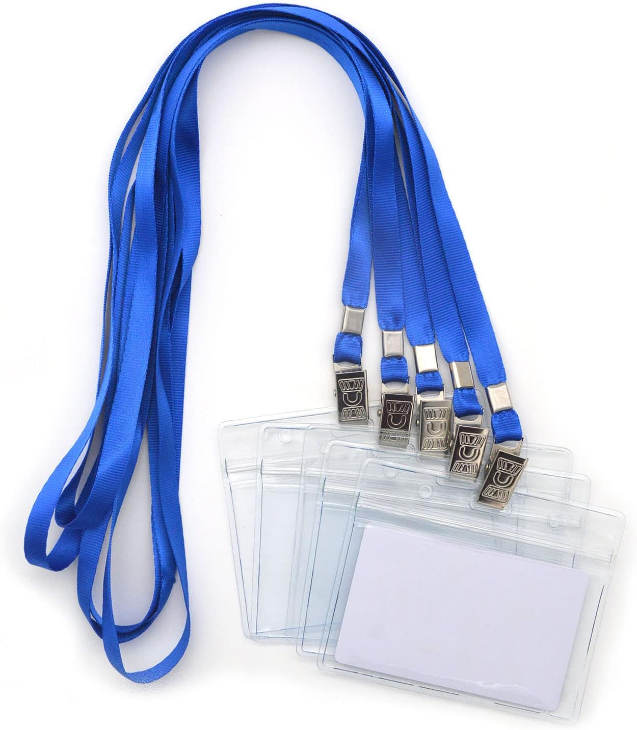 Name Tags,Bird Fiy 50 Pcs Waterproof Type Clear Plastic Horizontal Name Tag Badge Id Card and 50 Pcs Blue Lanyard