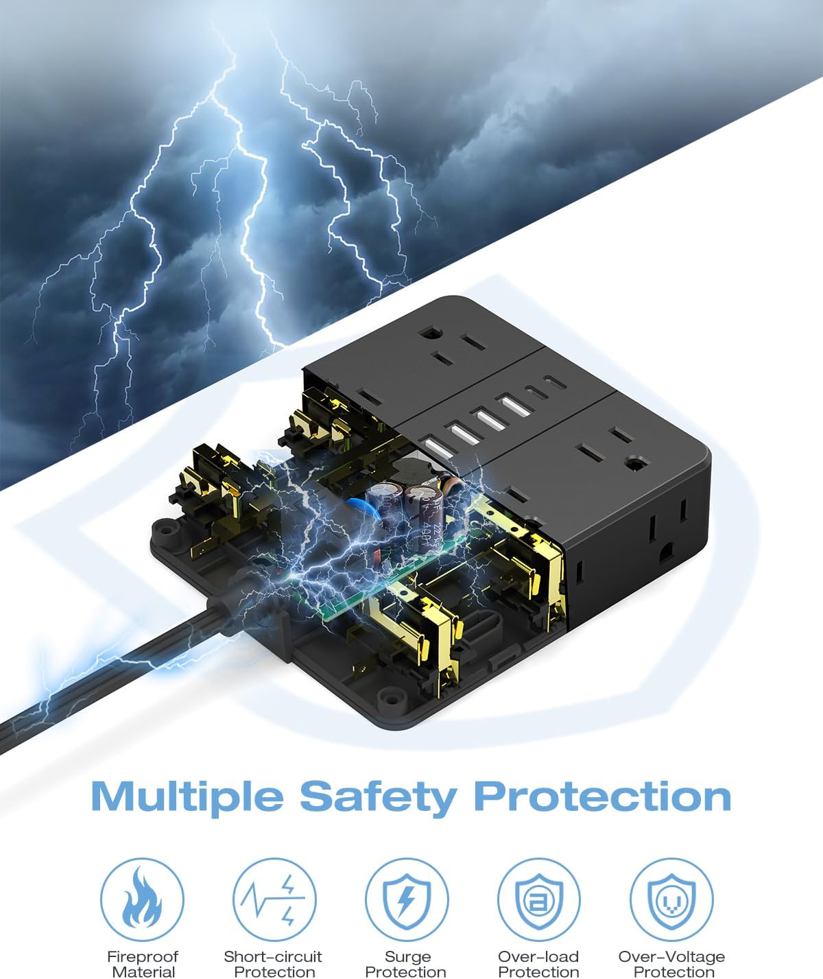 20FT Surge Protector Power Strip,12 AC Outlets with 6 USB Ports (2 USB-C), Flat Plug Extension Cord with Multiple Outlets, Wall Mount for Home Office,Dorm,Black