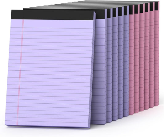 Purple Legal Pads 8.5 x 11, Notepads 8.5 x 11, Wide Ruled, 12 Pack Pink Note Pads 8.5 x 11, Pink Paper 8.5 x 11, Legal Size Paper, 30 Sheet/Notepad, Lined Paper, Writing Pads for Study, Office, Home