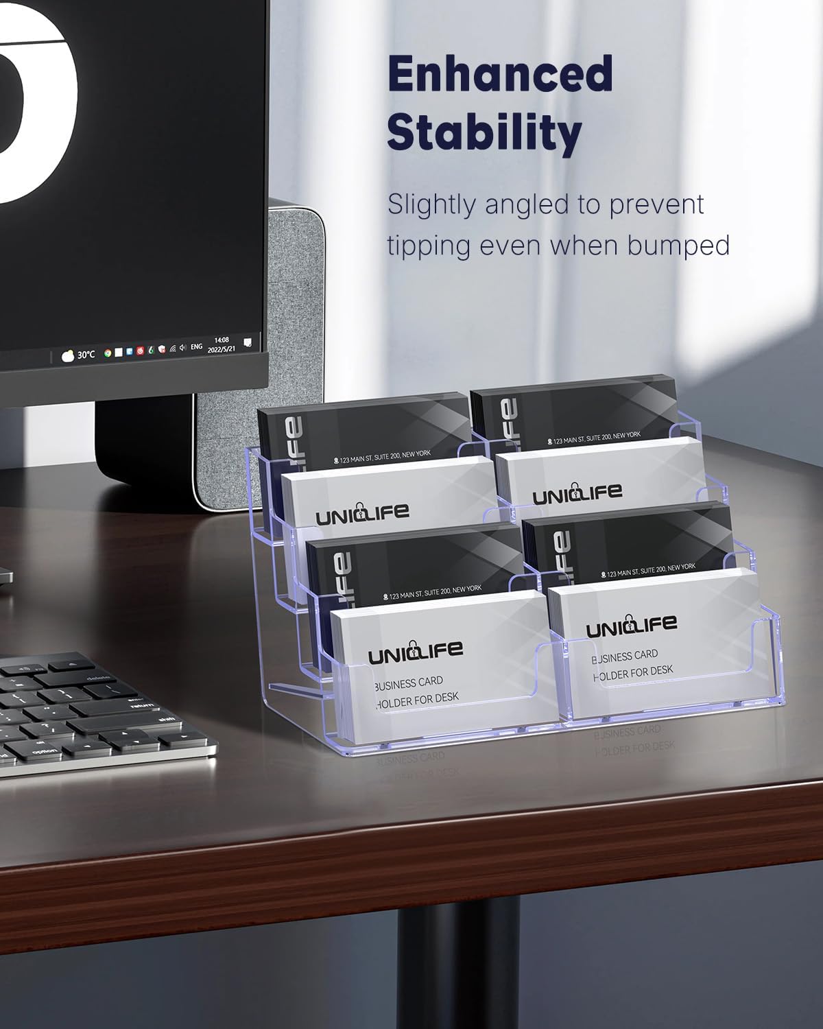 Uniclife 2 Pack Acrylic Business Card Holder for Desk 8 Slots Clear Business Card Display Stand for Men & Women Desktop Business Card Organizer Card Stand for Office Home Exhibition, 480 Card Capacity