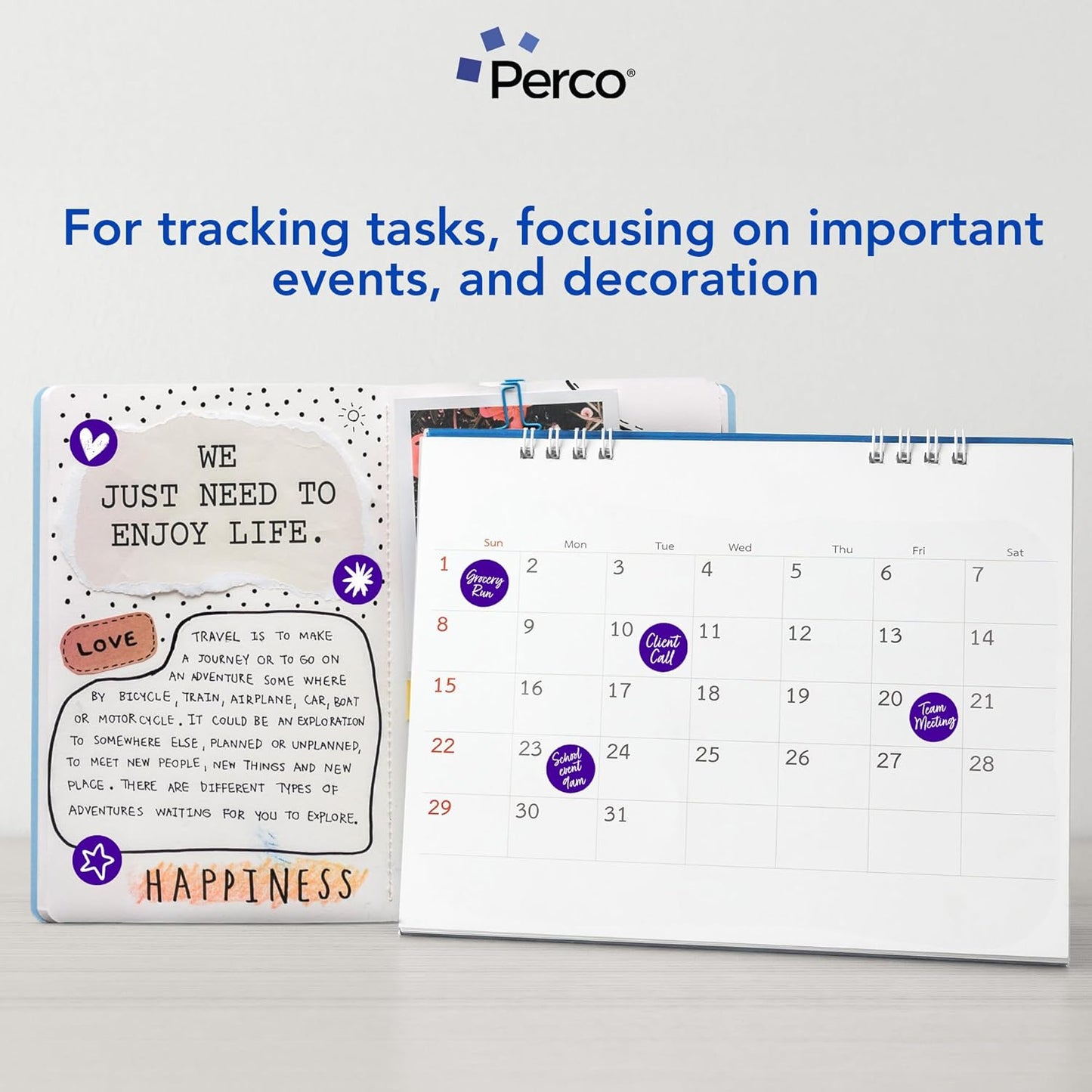 Perco Purple 1-Inch Round Circle Dot Sticker Labels - Multi-Roll Pack (3 Rolls, 1,000 Labels Each) - Permanent Adhesive, Vibrant Colors, Strong Hold - Perforated for Easy Use - Made in USA