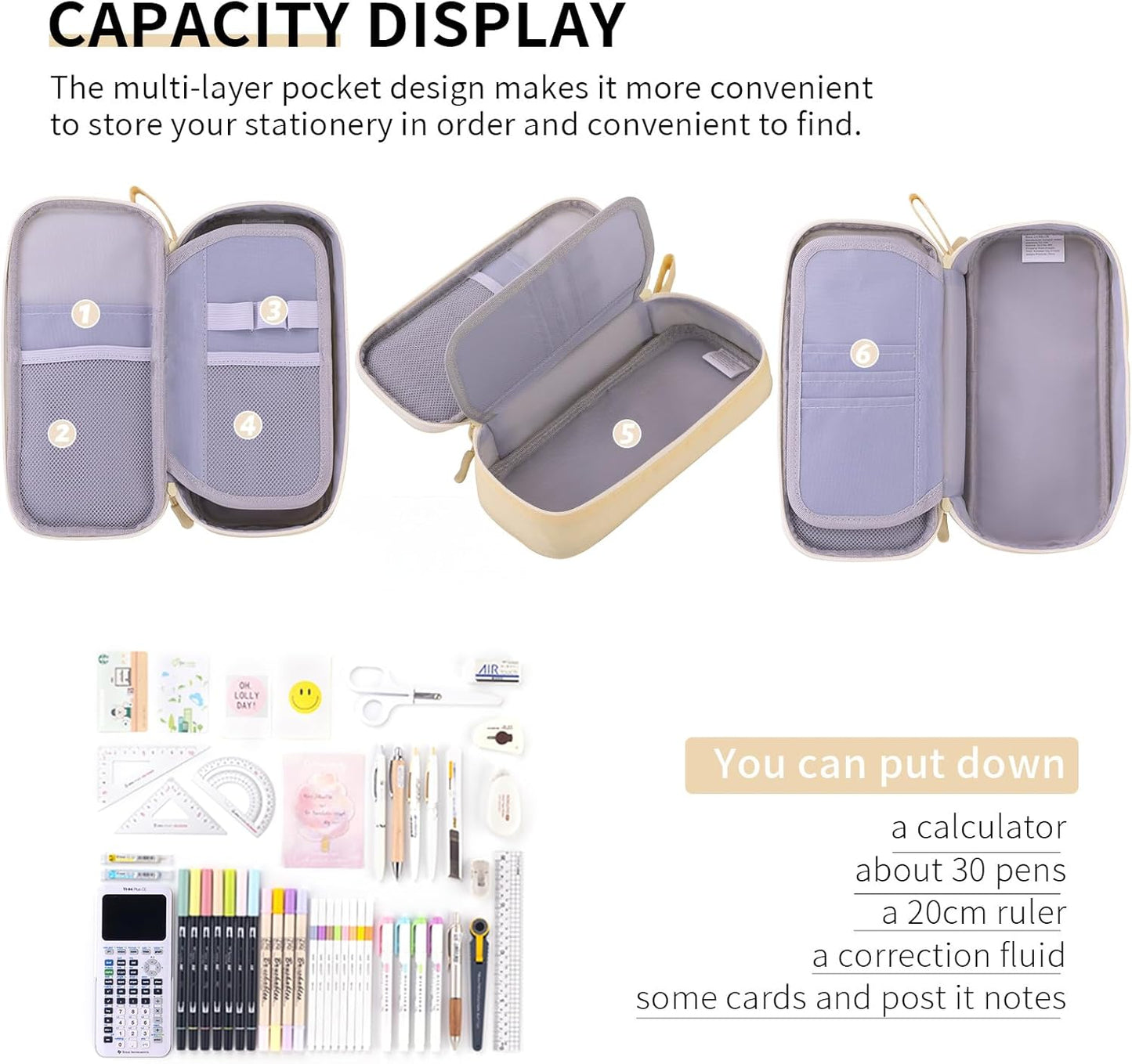 CICIMELON Durable Pen Pencil Case Big Storage Pen Pouch Bag for School Supplies College Teen Girls Adults, Beige