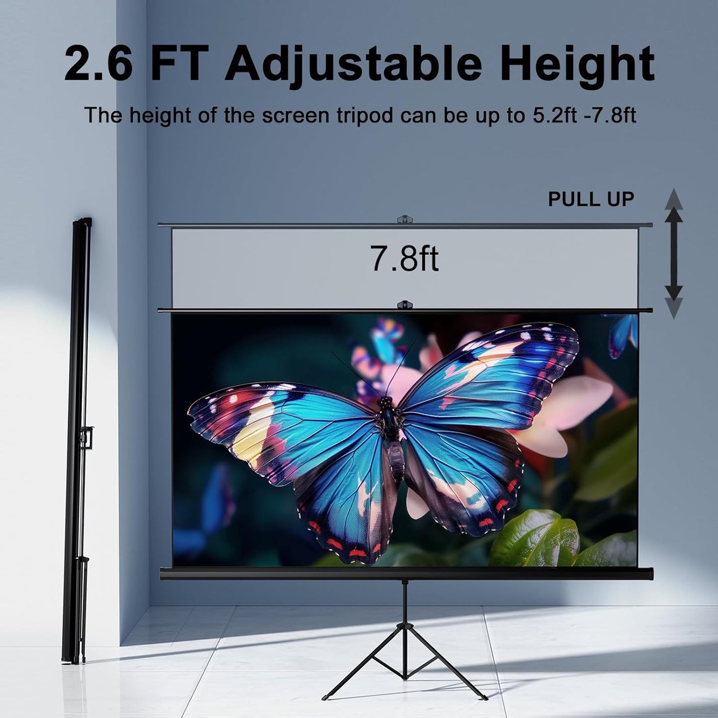 Outdoor Projector Screen with Stand Tripod, Indoor Pull Up Portable Projector Screen, 80 INCH 16:9 Adjustable Projection Screen with Carry Bag for Home Theater Backyard Party Movie Nights
