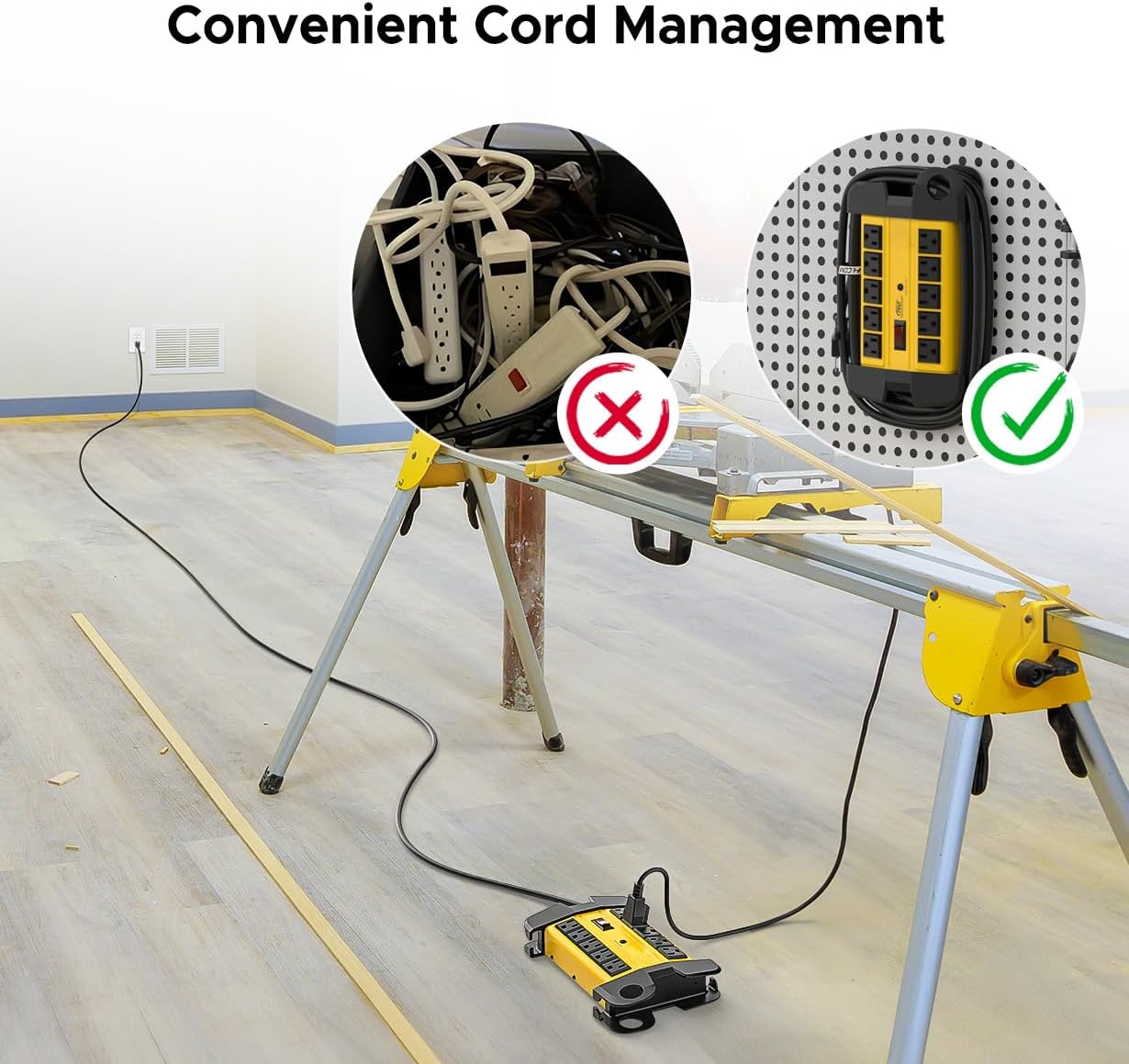 CRST 10-Outlets Heavy Duty Power Strip Metal Surge Protector with 15 Amps, 15-Foot Power Cord 2800 Joules for Garden, Kitchen, Office, School, ETL Listed(3165047) (10-Outlet, Yellow)