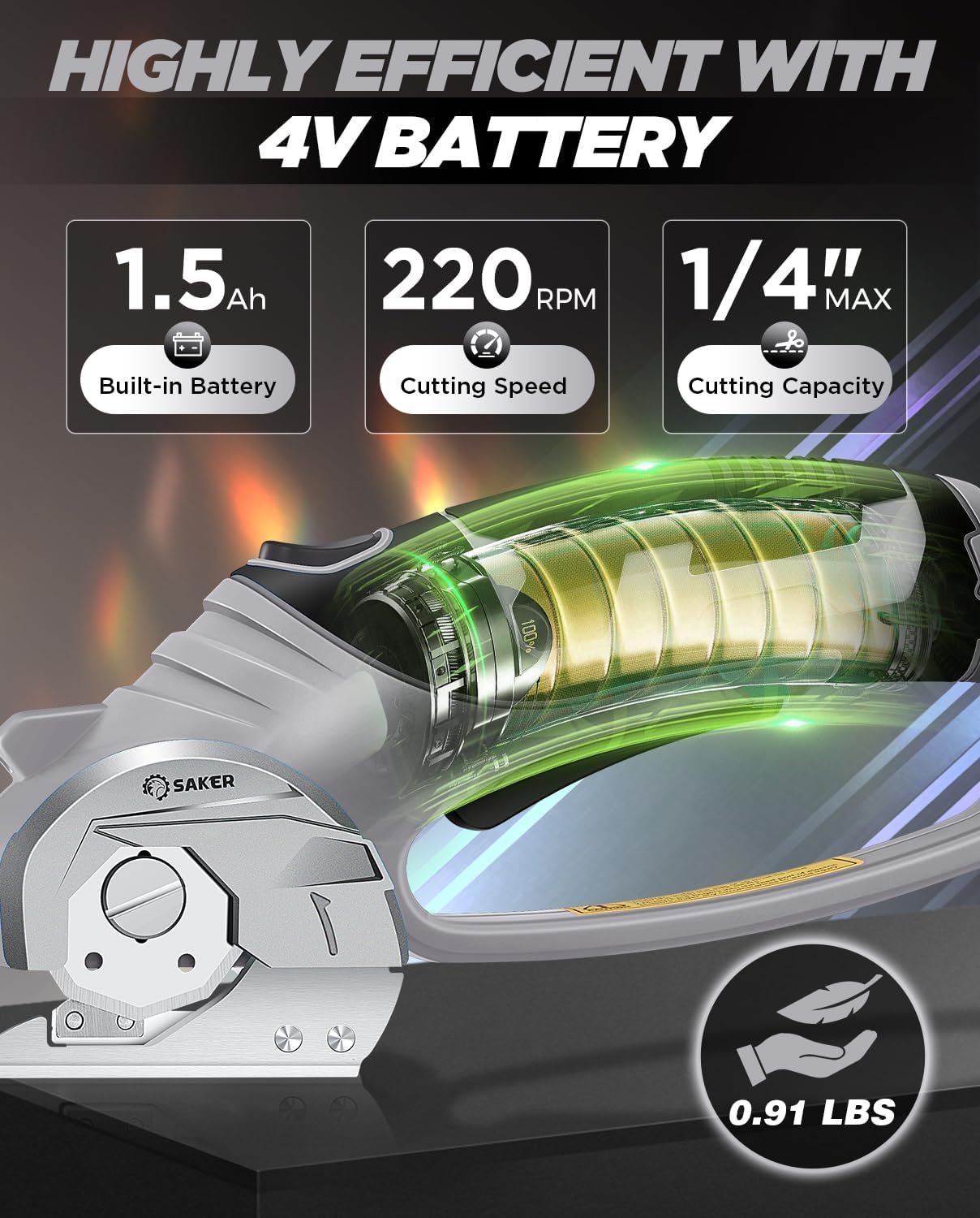 Saker Electric Box Cardboard Cutter,Cordless Elwetric Scissors for Fabric Leather Paper Plastic - Card Board Cutter Tool with 4V Recharged Battery - Safety Lock and LED Light for Cutting,Grey