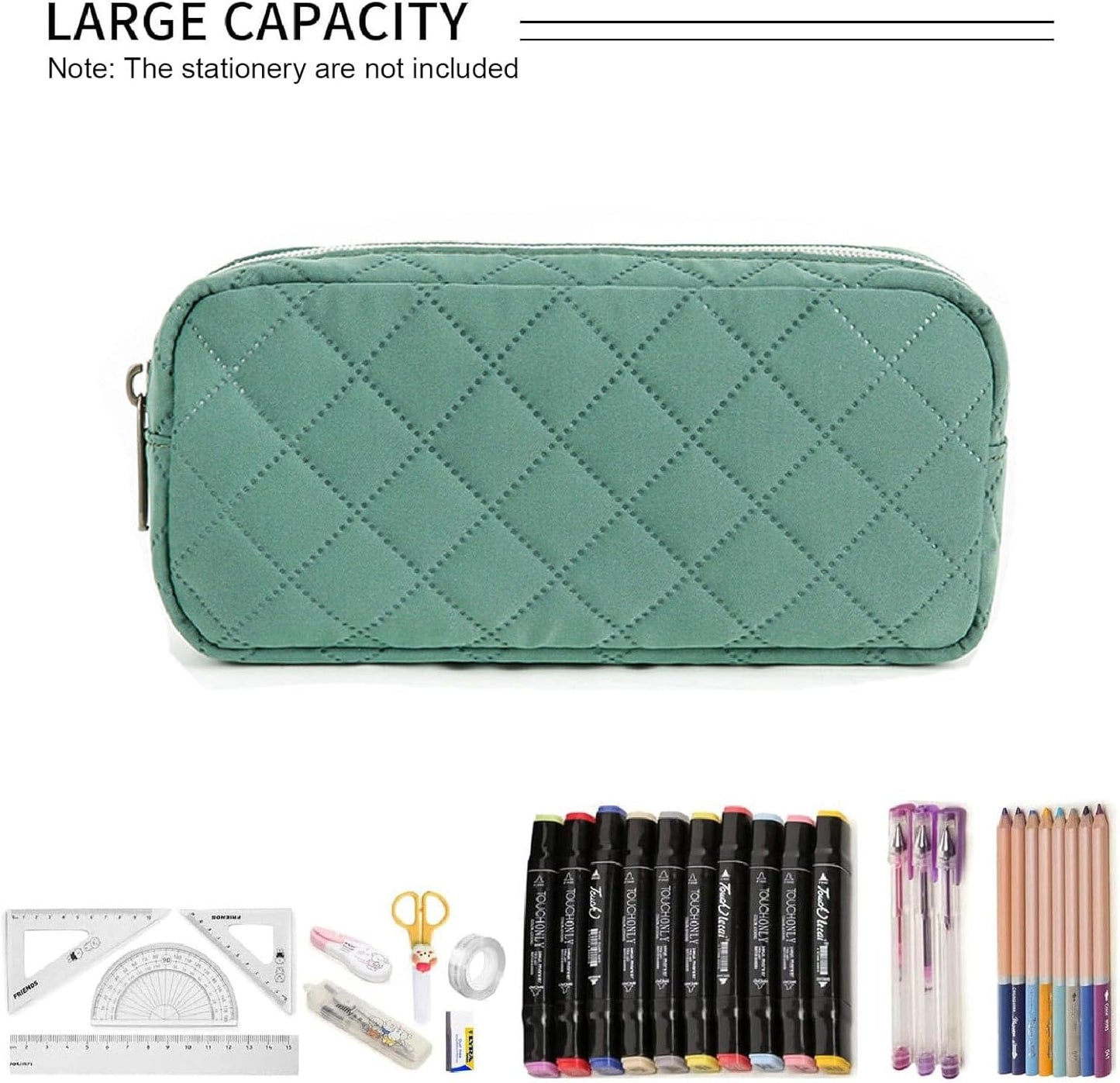 Della Gao Small Pencil Case Large Capacity Pencil Pouch Marker Pen Bag Coin Pouch Office Stationery Organizer (Dark Green)