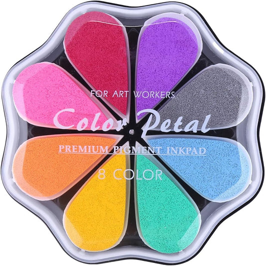 Petal Ink Pads for Rubber Stamps Waterdrop Shaped Stamp Pads with 8 Assorted Colors (Set 1002)