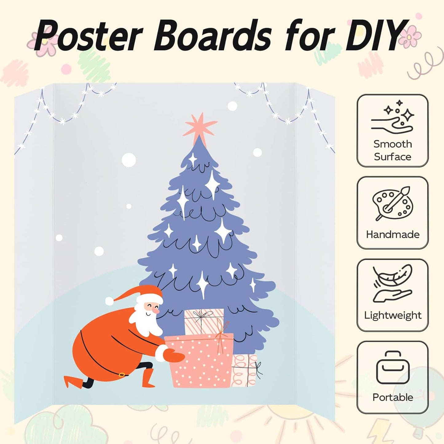 4 Pack Trifold Poster Board, 17x26 Inches White Presentation Board, Portable Display Board for Science Fair, School DIY Project and Business Exhibitions