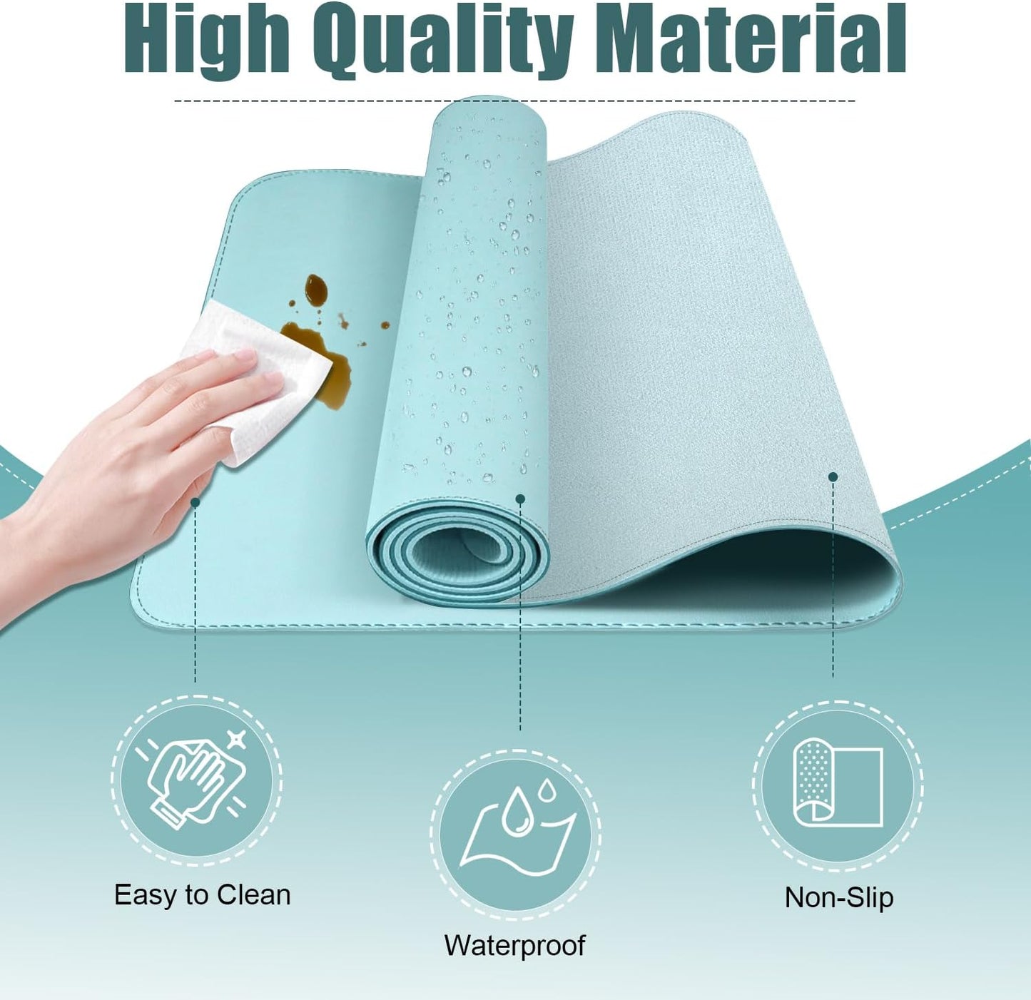 Large Desk Pad, 47.2'' x 23.6'', Computer Mat for Desk, Leather Desk Pad Protector, Suede Base Desk Blotter, Non-Slip Office Desk Mat, Waterproof Desk Writing Pad for Office and Home Aqua Frost Blue