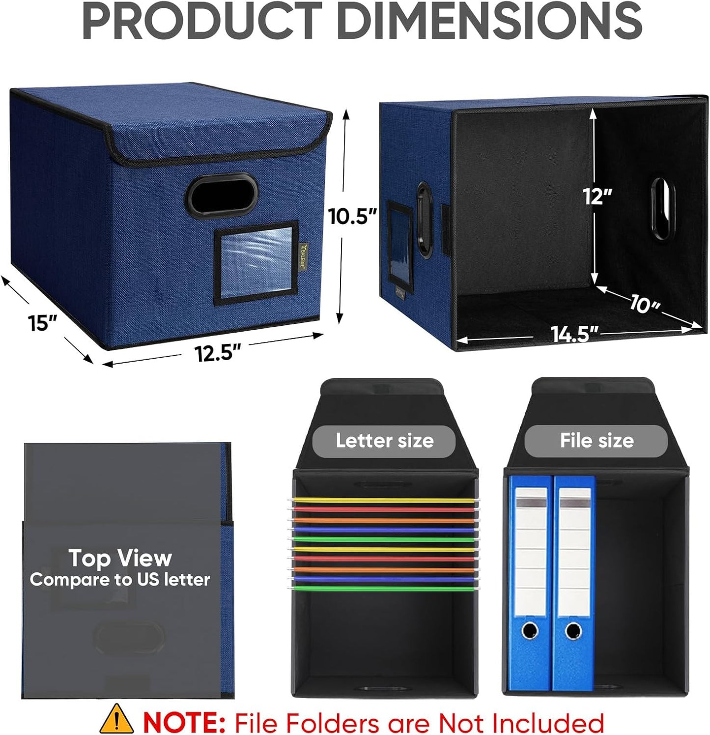 BALEINE File Organizer Box with Lid, Collapsible File Folder Organizer with Plastic Slide, Hanging File Folder Box for Office Document Storage (1 Pack, Blue)