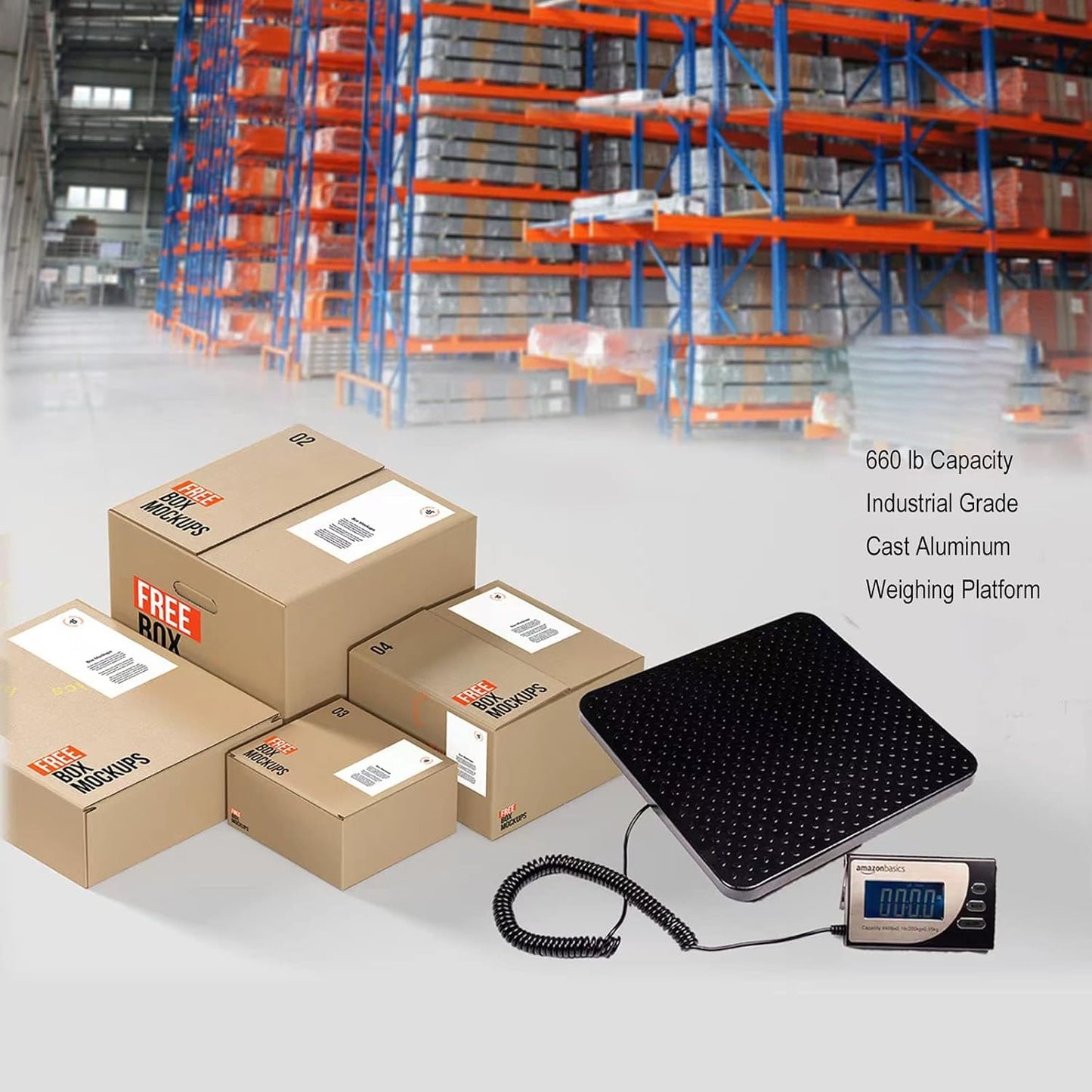 Amazon Basics Digital Postal Scale, Heavy Duty, Aluminium Platform, 440 lb Capacity, 1 Ounce Readability, Black