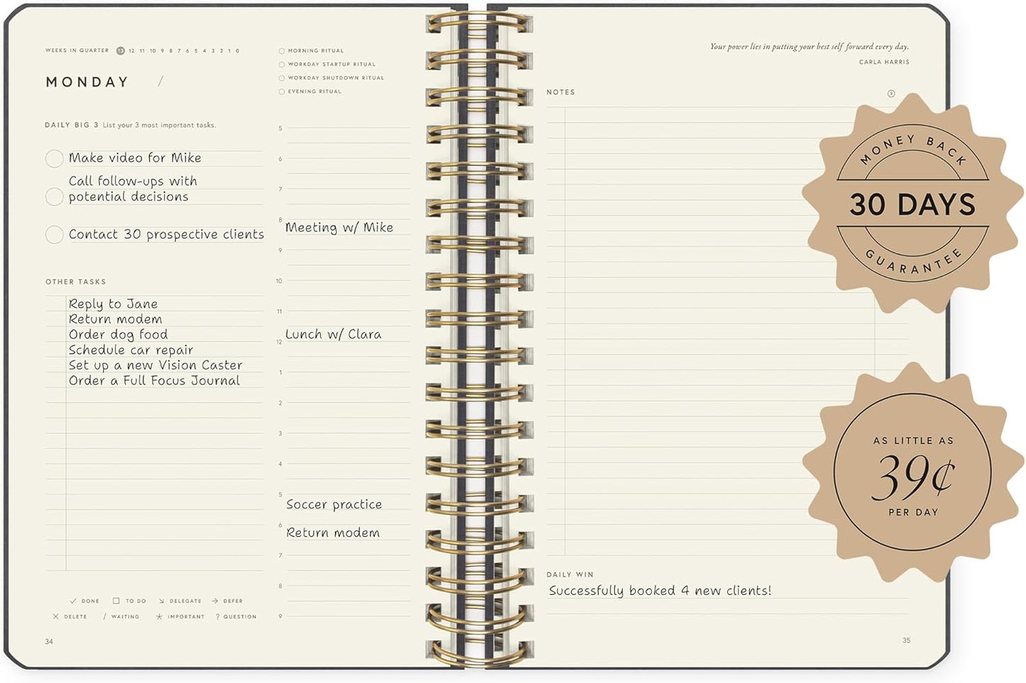 Full Focus Leather Coil Planner by Michael Hyatt - The #1 Daily Planner to Set Annual Goals, Increase Focus, Eliminate Overwhelm, and Achieve Your Biggest Goals - Hardcover (Gray)