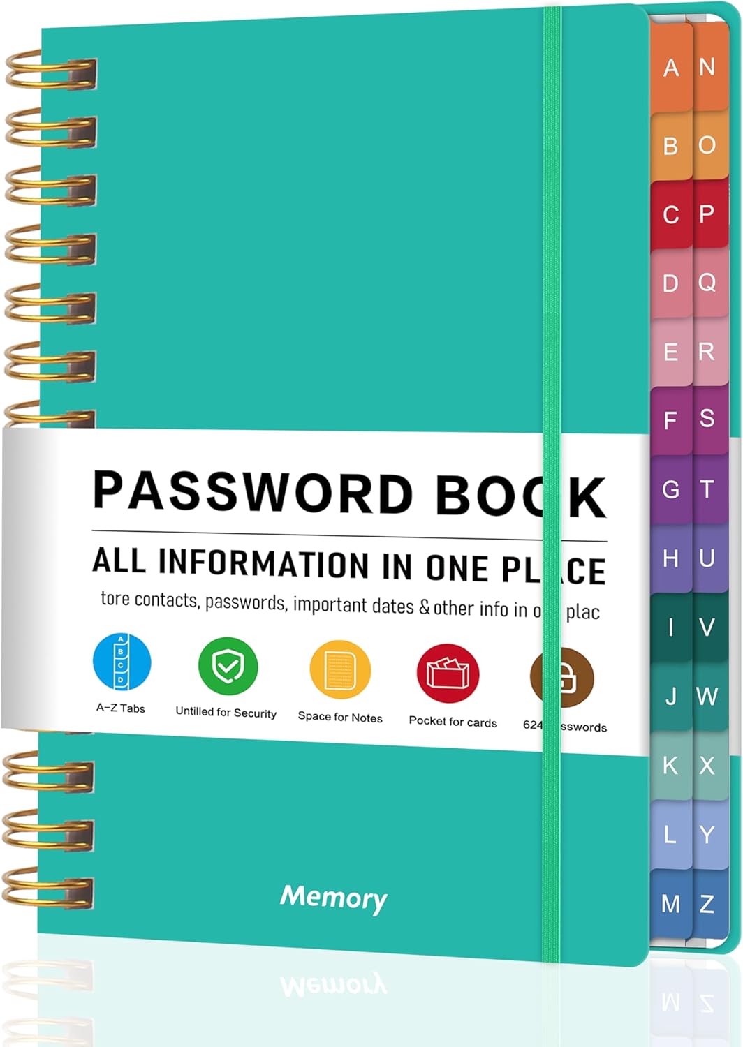 Spiral Password Book with Alphabetical Tabs – 4" X 5.5" Small Password Keeper Book with Inner Pocket for Seniors , Large Print, Hardcover, 468 Logins – Internet Password Organizer Notebook for Home & Office Use