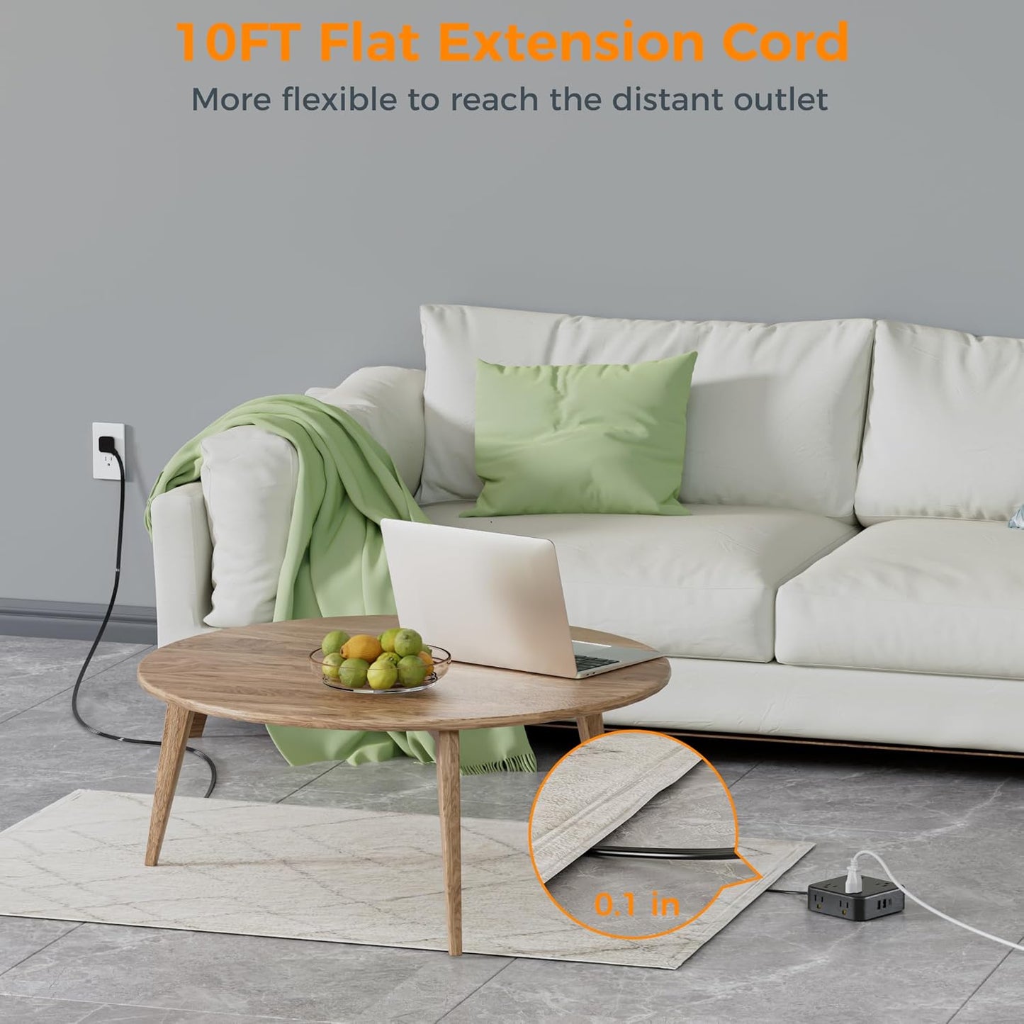 Power Strip Surge Protector 10 Ft Cord, TESSAN 8 AC Outlets 3 USB Charger (1 USB C Port), Thin Flat Extension Cord 10 Feet, Flat Plug, 900 Joules Protection, for Home, Office, Dorm Room Essentials