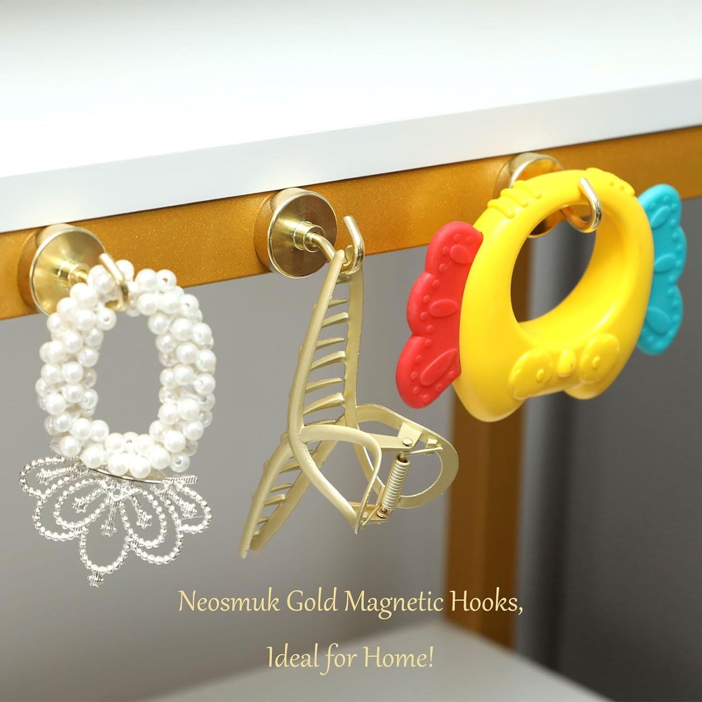 Neosmuk Magnetic Hooks Heavy Duty,Strong Magnet with Hook for Fridge, Super Neodymium Extra Strength Industrial Hooks for Hanging, Magnetic Hanger for Toolbox, Cruise, Grill(Golden,4 Pack)