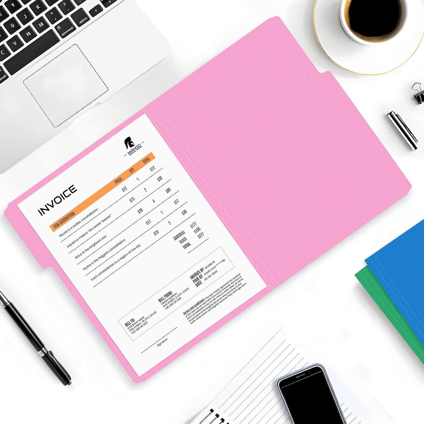 SUNEE File Folders, 100 Pack Manilla Folders 8.5 x 11, Colored File Folders Home Office School Supplies for Documents Files Paper, 5 Assorted Colors