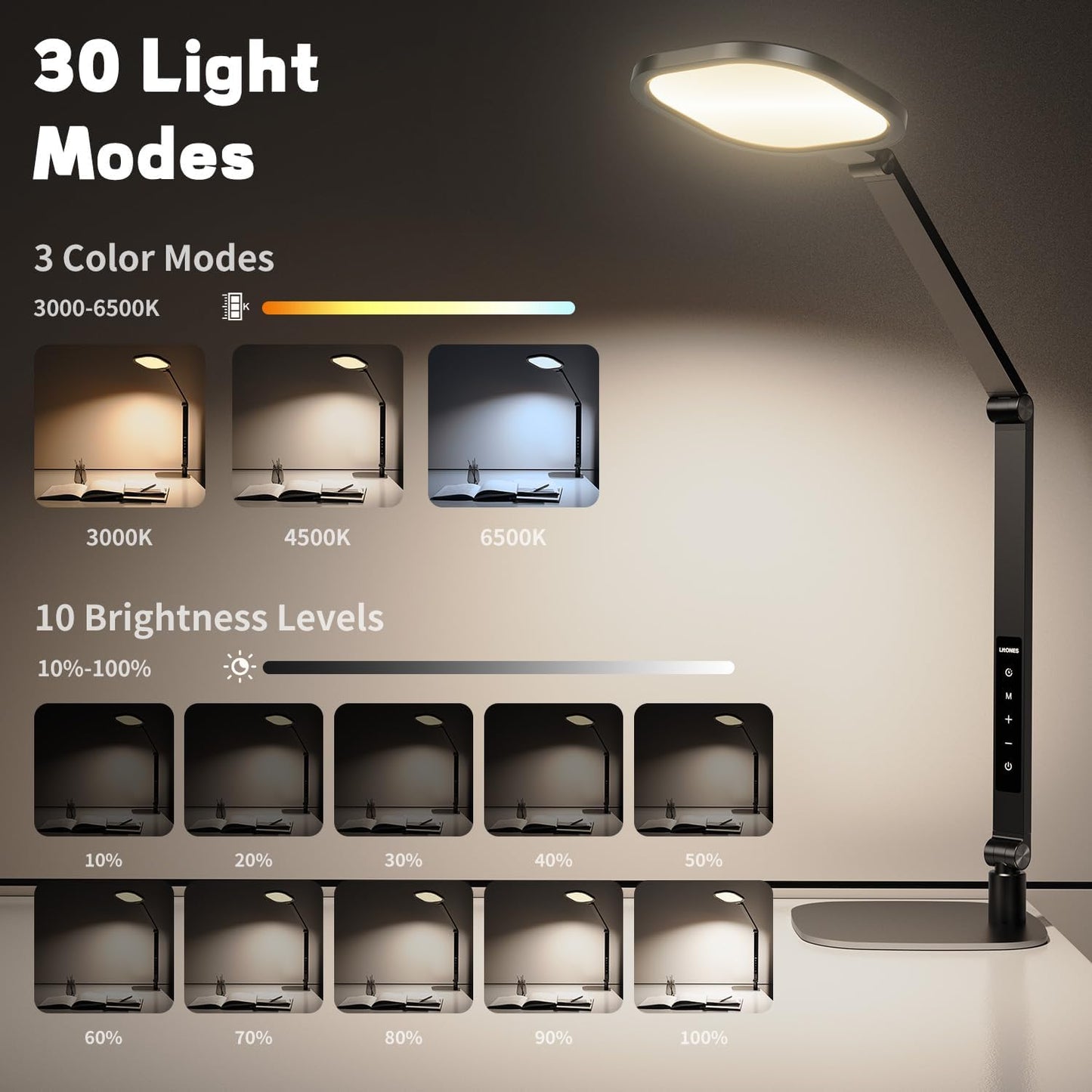 LED Desk Lamp for Home Office, Desk Light for Video Call, 3 Color Temperature 10 Brightness Computer Light, Dimmable Led Desk Light with Memory & Timer Func, Metal Swing Arm Table Lamp
