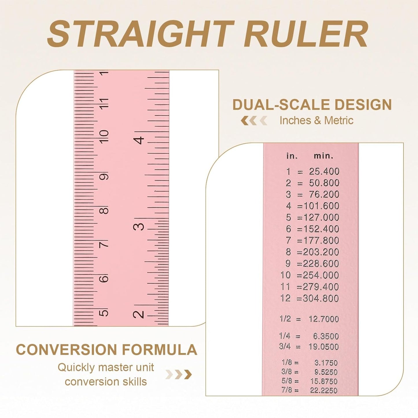 HARFINGTON 6pcs Metal Straight Ruler 15cm Metric SAE Aluminum Alloy Measuring Rulers Scale Tool with Hole for Measure Study Reading Classroom Office, Pink