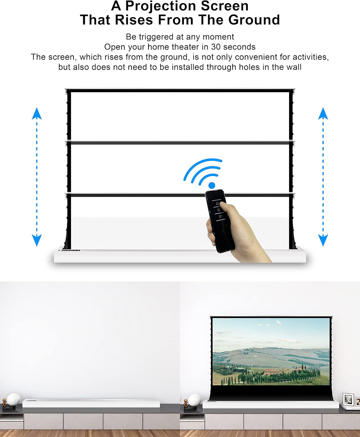 VIVIDSTORM- Projector Screen S 100 Inch Portable Folding Stand Floor Rising Movie Screen Sound Transparent Perforated White Screen Compatible with Ordinary Projector,VWSDSTPW100H