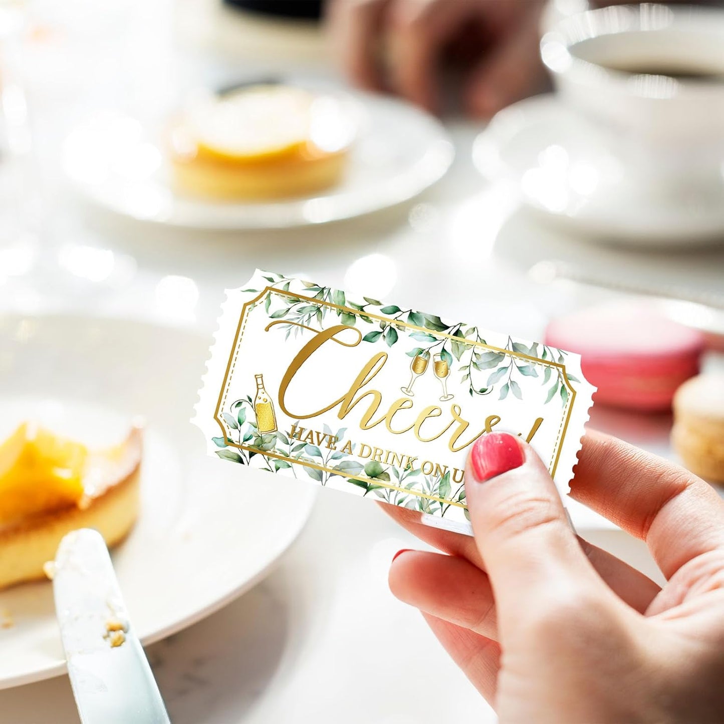 1000 Pcs Drink Ticket Single Raffle Tickets Roll Greenery Eucalyptus Leaves Golden Cheers Cocktail Design Free Drink Ticket for Events Wedding Work Formal Parties Leisure Class Reward