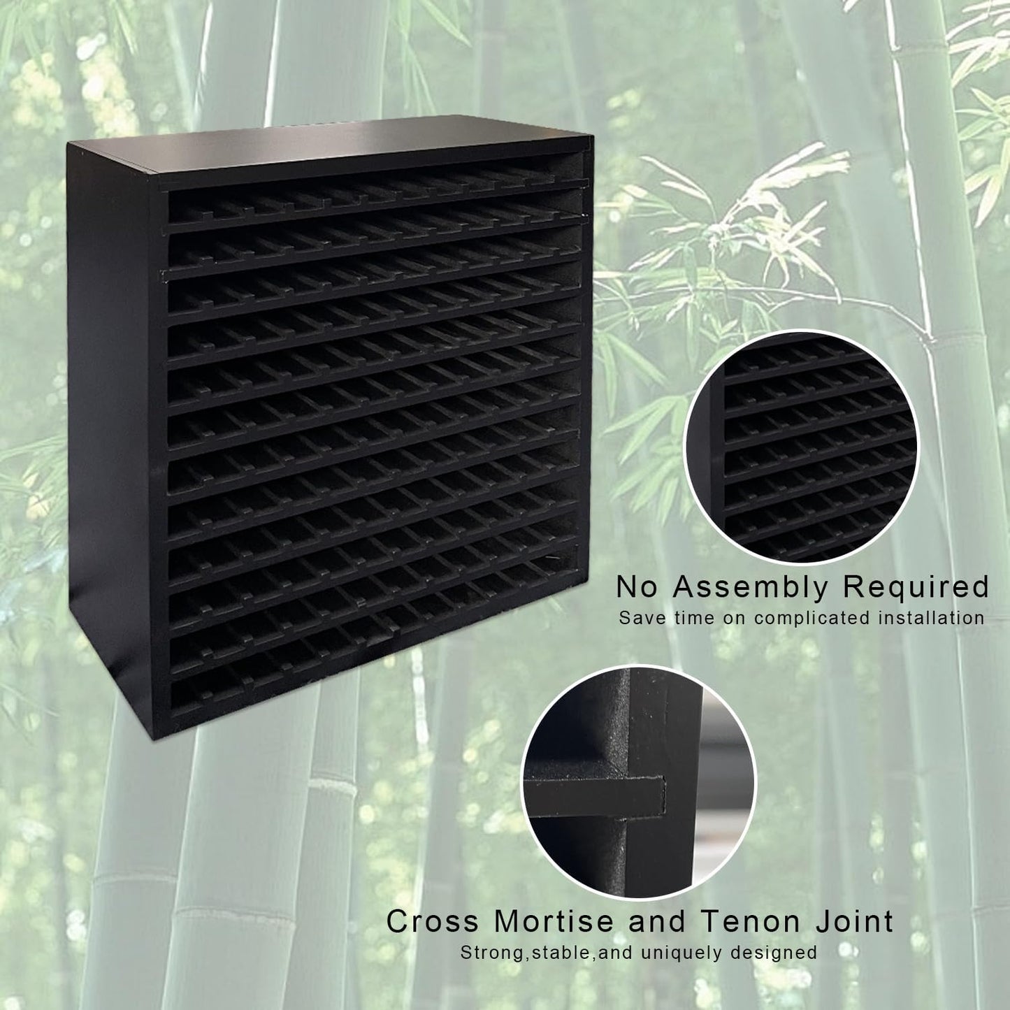 MinBoo Bamboo Marker Organizer Wooden Art Supply Storage Organizer Rack Art Markers Pens Colored Pencils Paint Brushes Stationary Organizer Holder (Black, Rack for 144 Markers)