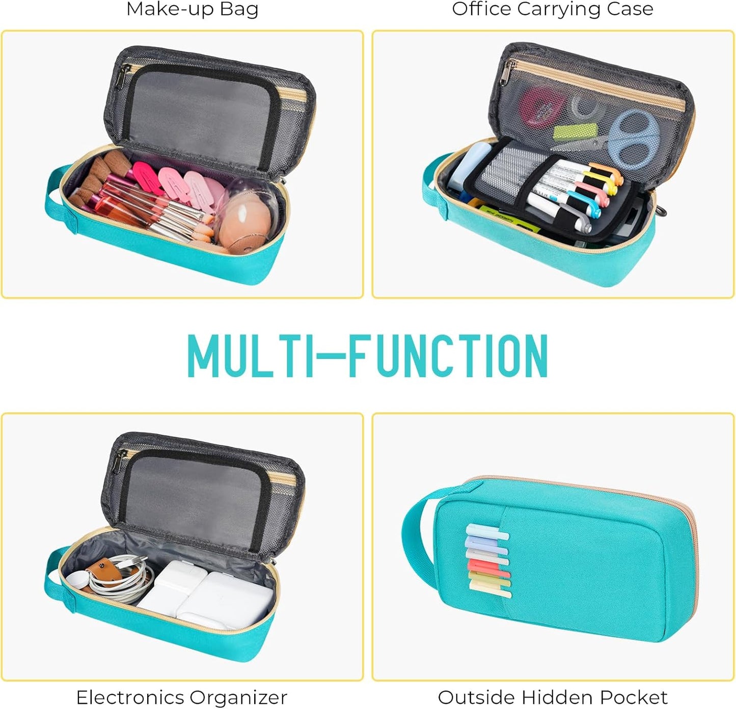 ECHSRT Big Pencil Case, Aesthetic Portable Zipper Pencil Bag with Hidden Pocket, Special Pouch for Men Women Adults, Stationery Organizer Pen Cases for Office Travel, Teal