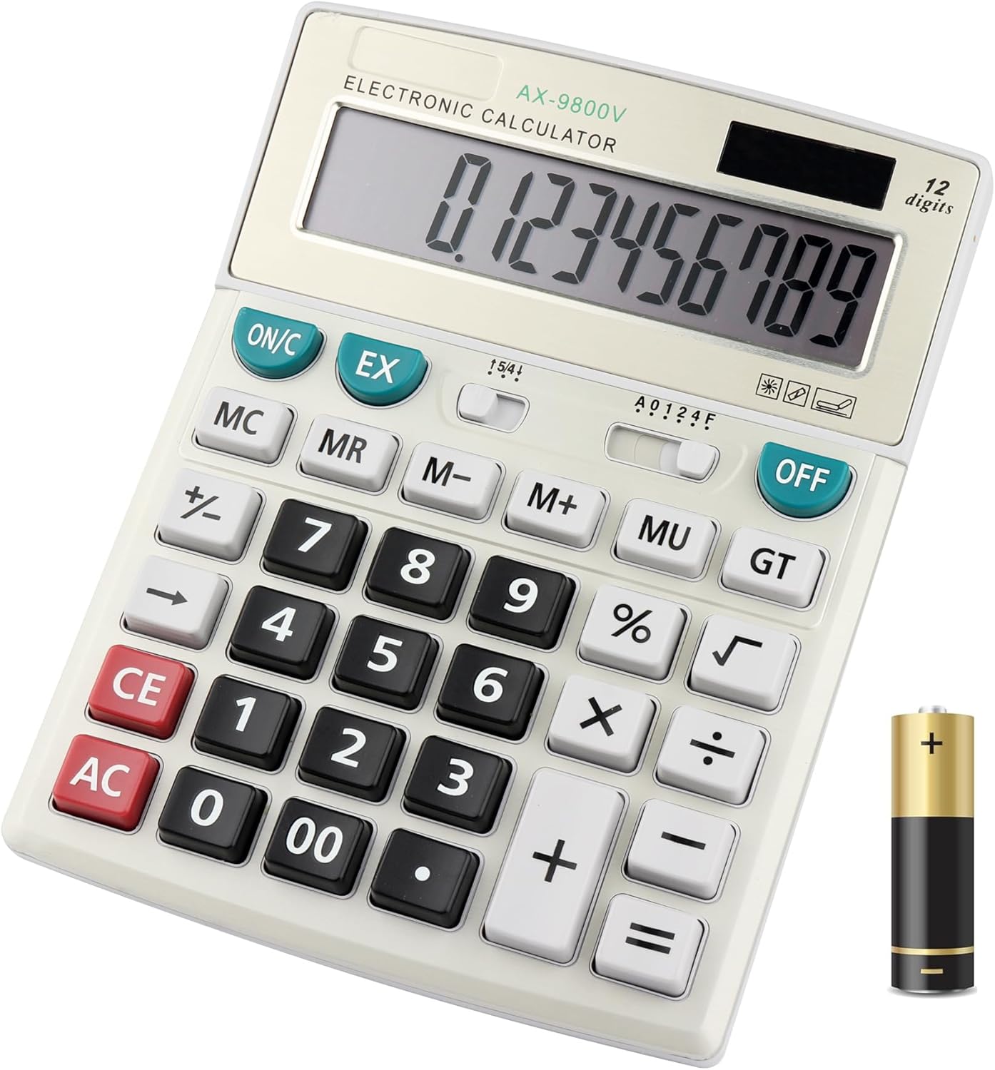 Large Computer Electronic Calculator Counter Solar & Battery Power 12 Digit Display Multi-Functional Big Button for Business Office School Calculating (HY-9800v)