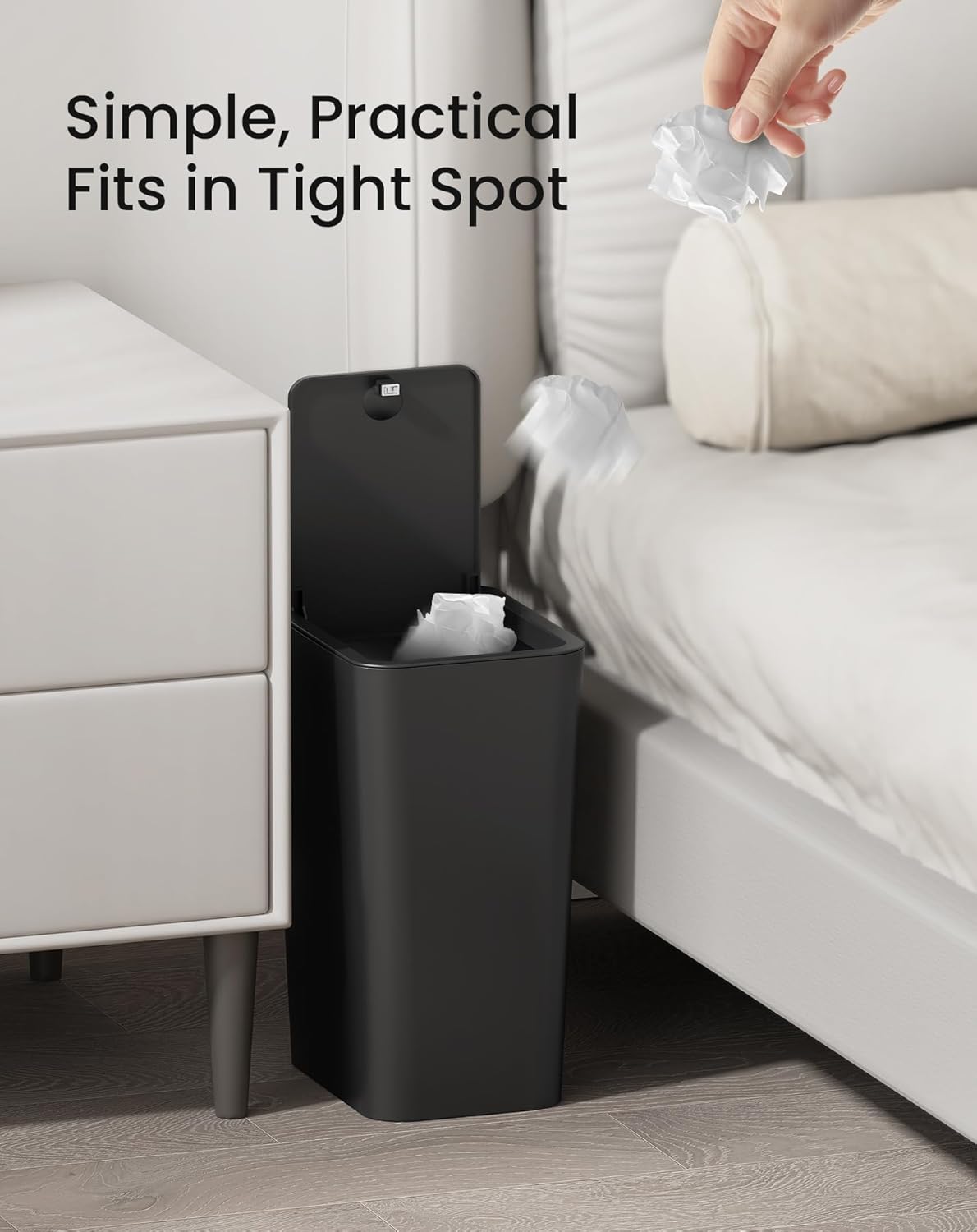 Cesun Bathroom Trash Can with Lid, 2 Pack 2.6 Gallon Small Black Garbage Can, Press Top Lid Trash Bin, Dog Proof Trash Cans Plastic Waste Basket for Bedroom Toilet Office