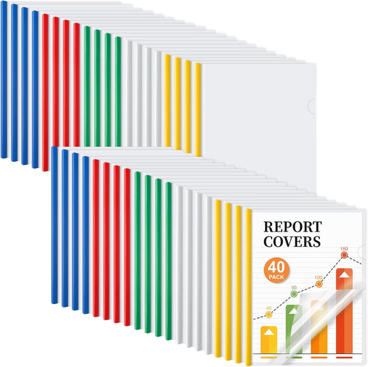 JOERSH 40Pcs Clear Report Covers with Sliding Bar, 40 Sheet Capacity Plastic Binder Paper Protector, Report Folders with Clear Cover for Resume File Documents, 5 Colors